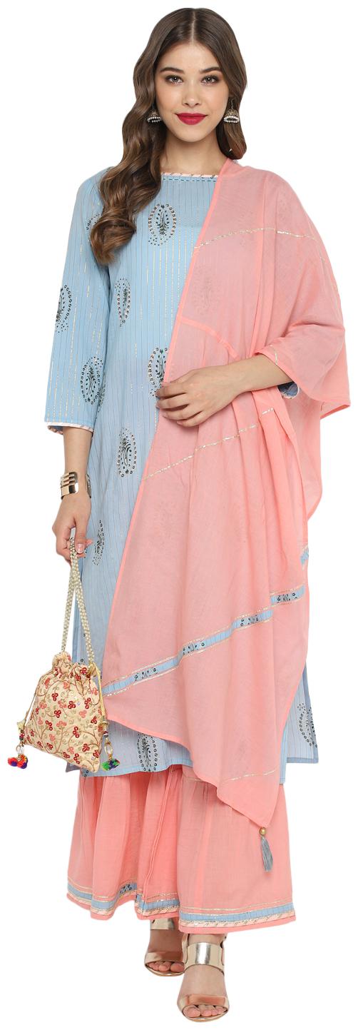

Christeena Women Rayon Stitched Suits Kurta Sharara With Dupatta Set (Blue)