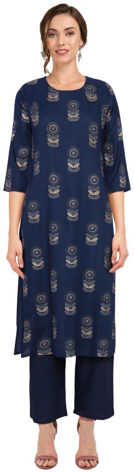 

CHRISTEENA Women Viscose Rayon Embroidered Kurta Blue