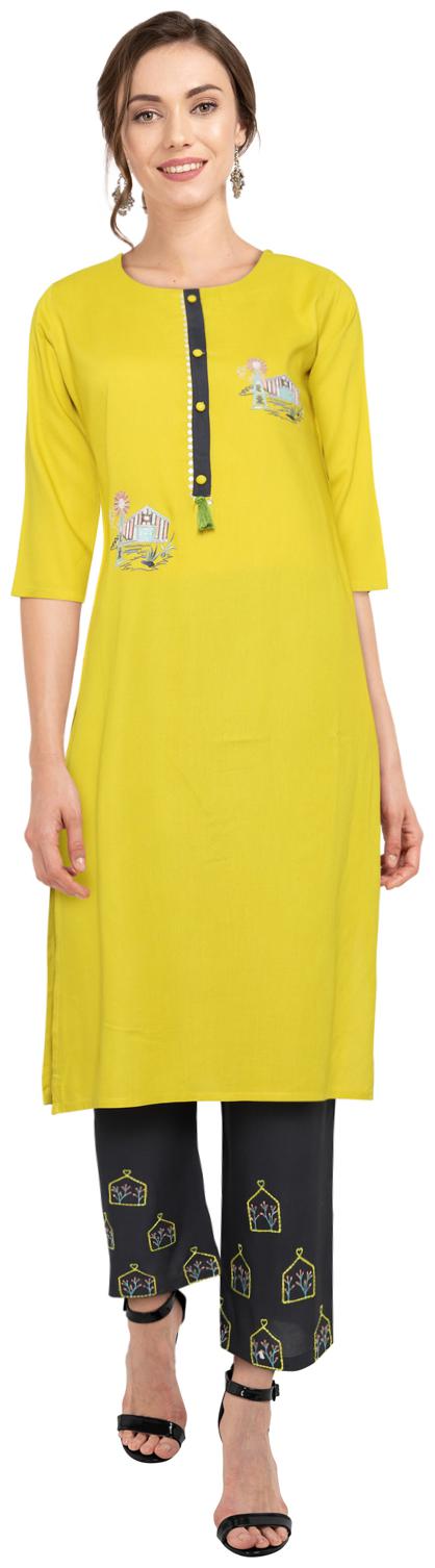 

CHRISTEENA Women Viscose Rayon Embroidered Kurta Yellow