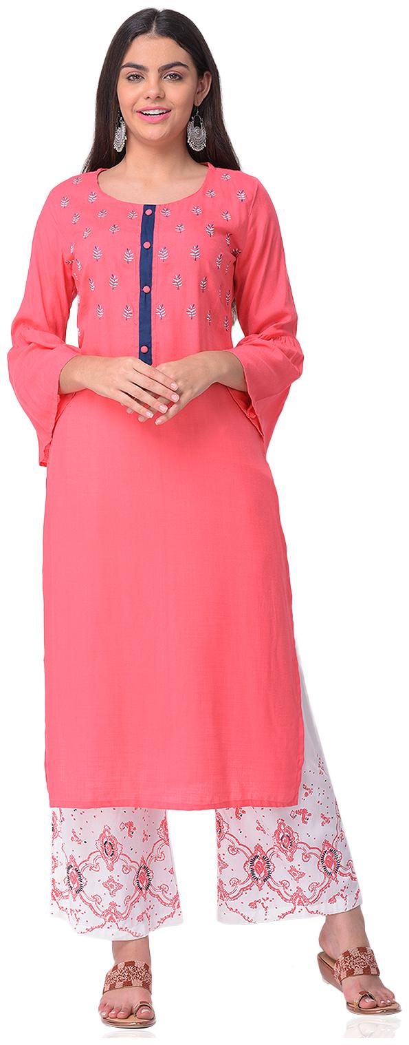 

CHRISTEENA Women Rayon Straight Kurta With Palazzo Pink and White color