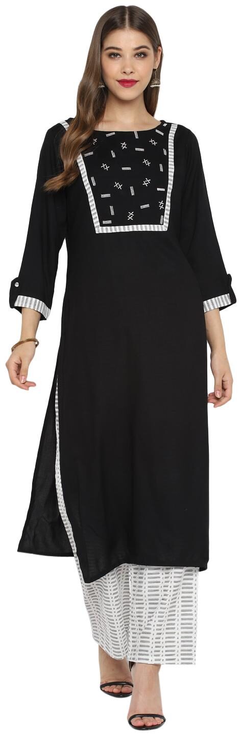 

Christeena Women Rayon Stitched Suits Kurta With Palazzo Set (Black)