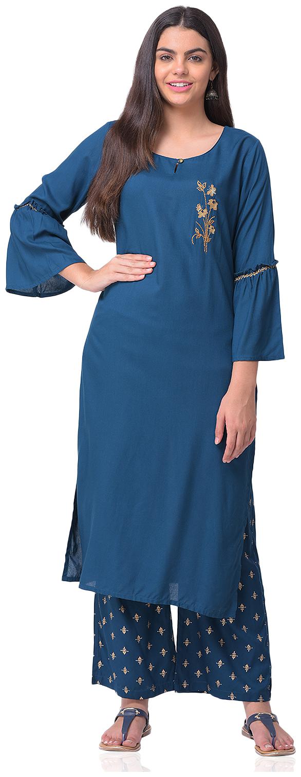 

CHRISTEENA Women Rayon Straight Kurta With Palazzo Blue color