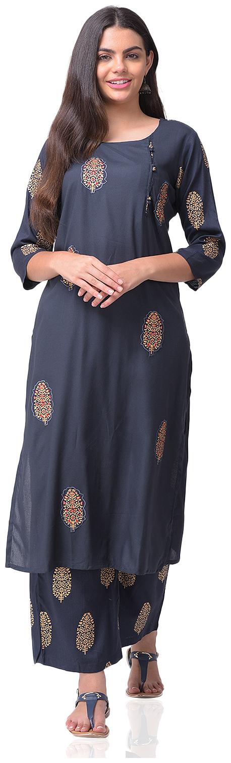 

CHRISTEENA Women Rayon Straight Kurta With Palazzo Blue color