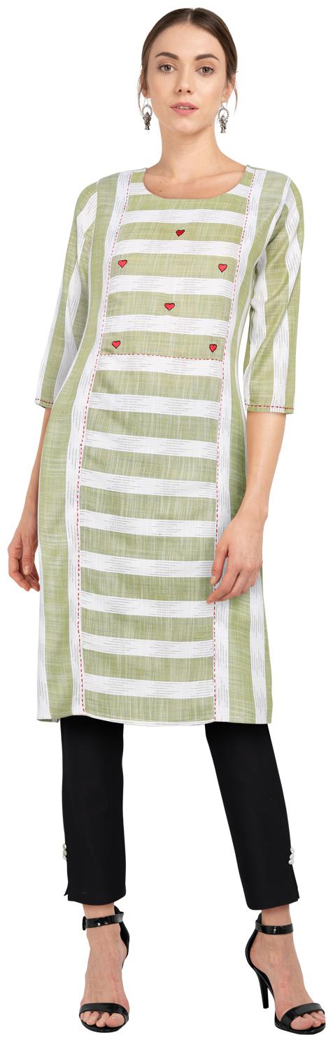 

CHRISTEENA Women Green White Embroidered Straight Kurta