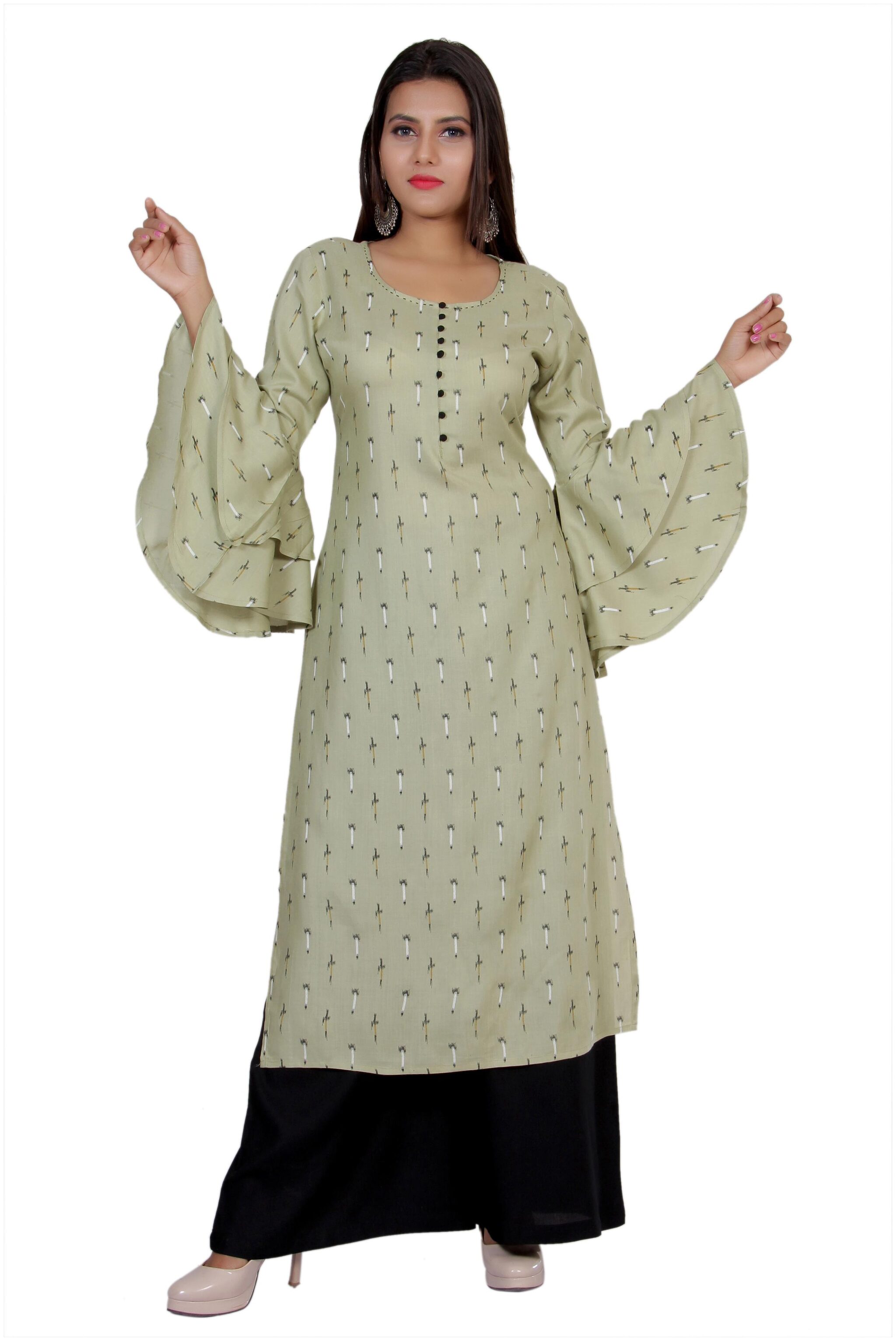 

CHRISTEENA Women Green Black Printed Straight Kurta With Palazzo