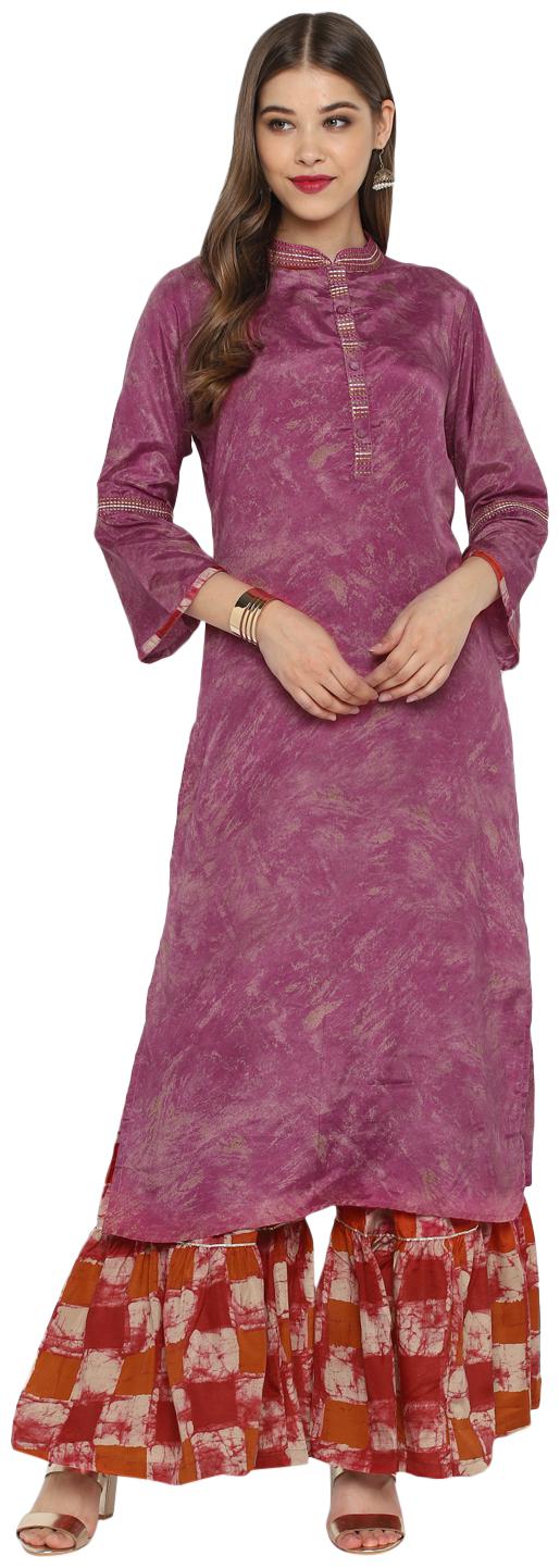 

Christeena Women Rayon Stitched Suits Kurta With Sharara Set (Purple)