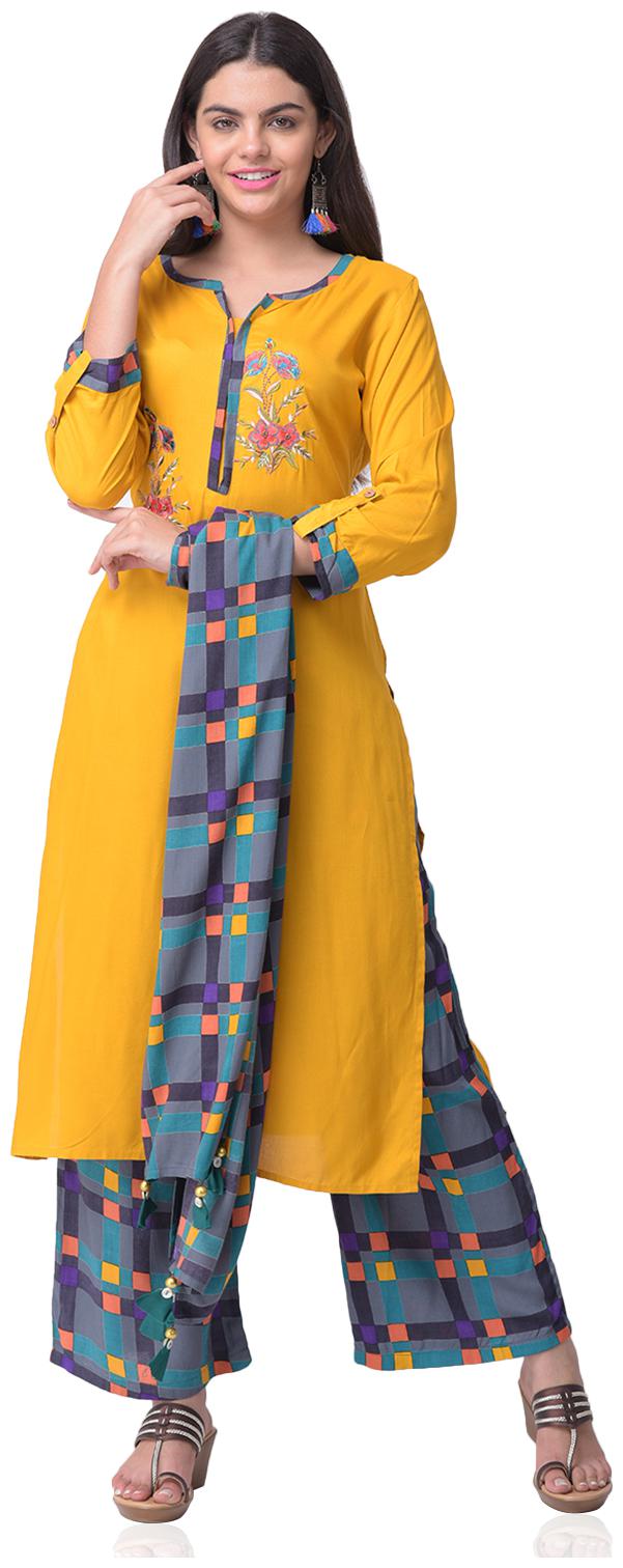 

CHRISTEENA Women Rayon Straight Kurta With Palazzo Multi color