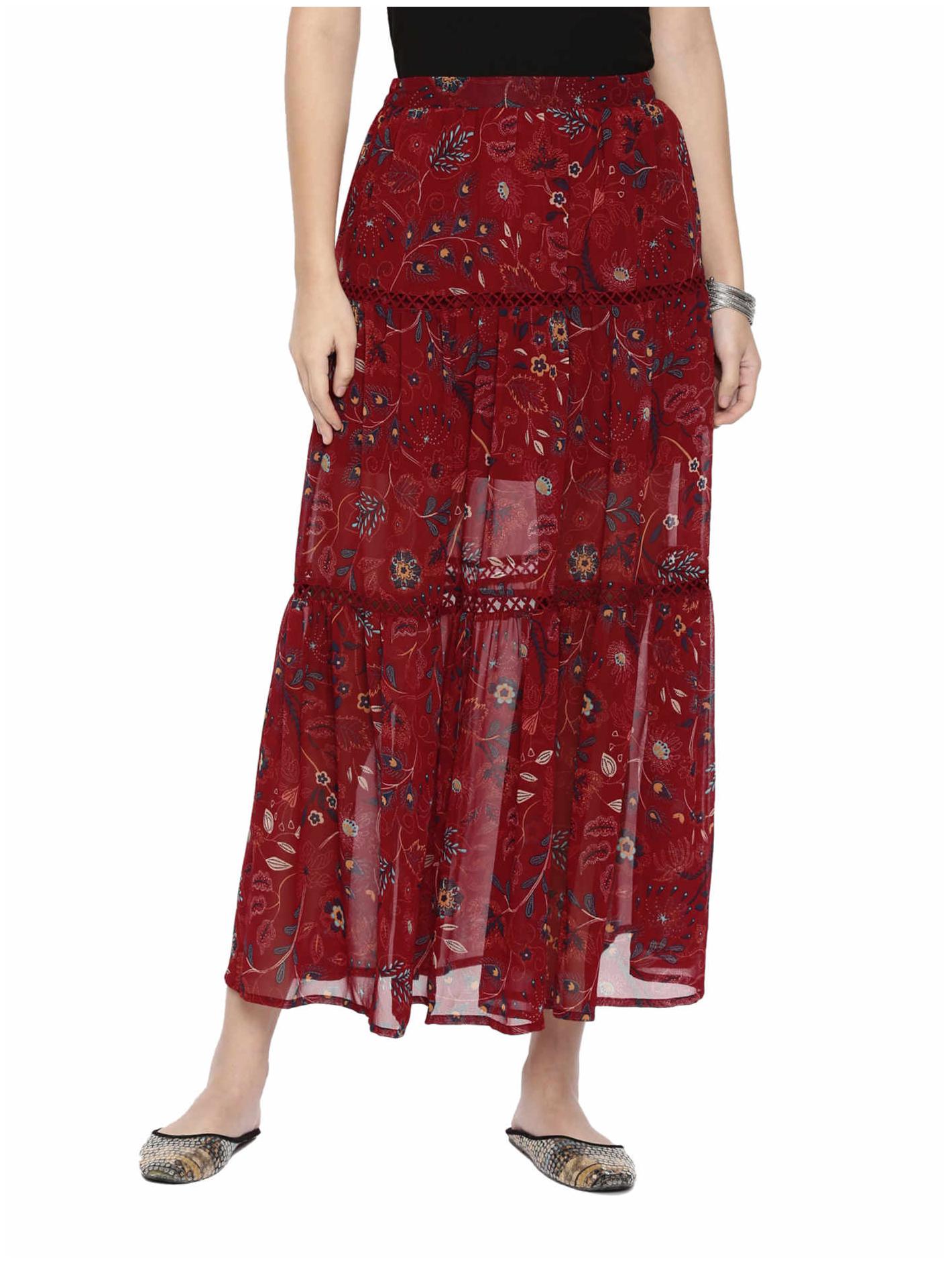 

Chumbak Floral A-line skirt Maxi Skirt - Maroon