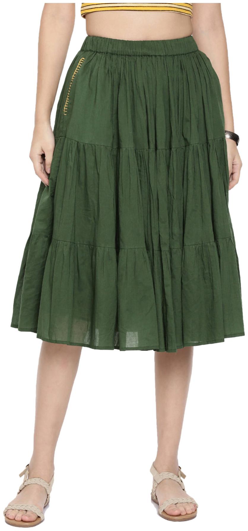 

Chumbak Solid A-line skirt Midi Skirt - Green