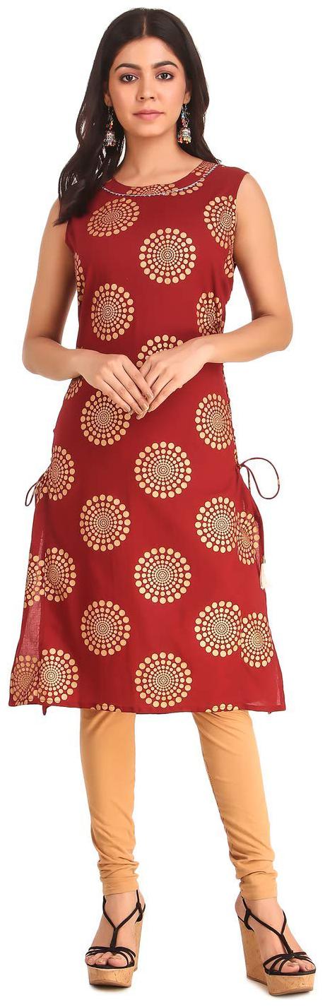 

Cifer Women Maroon Printed Straight Kurti