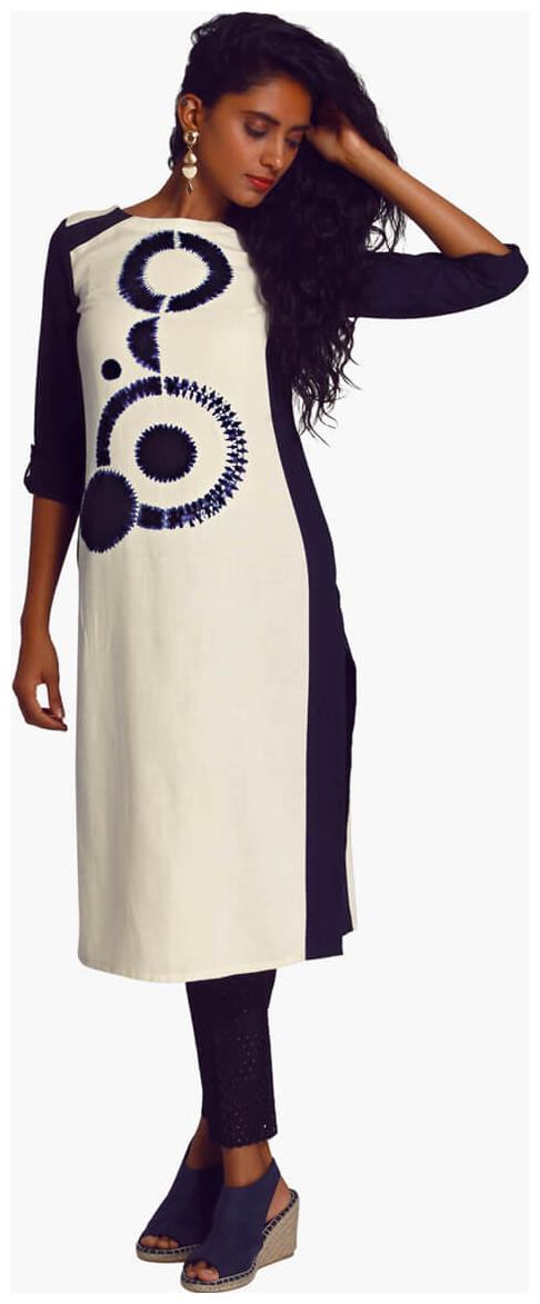 

NAARI Women White Printed Straight Kurti