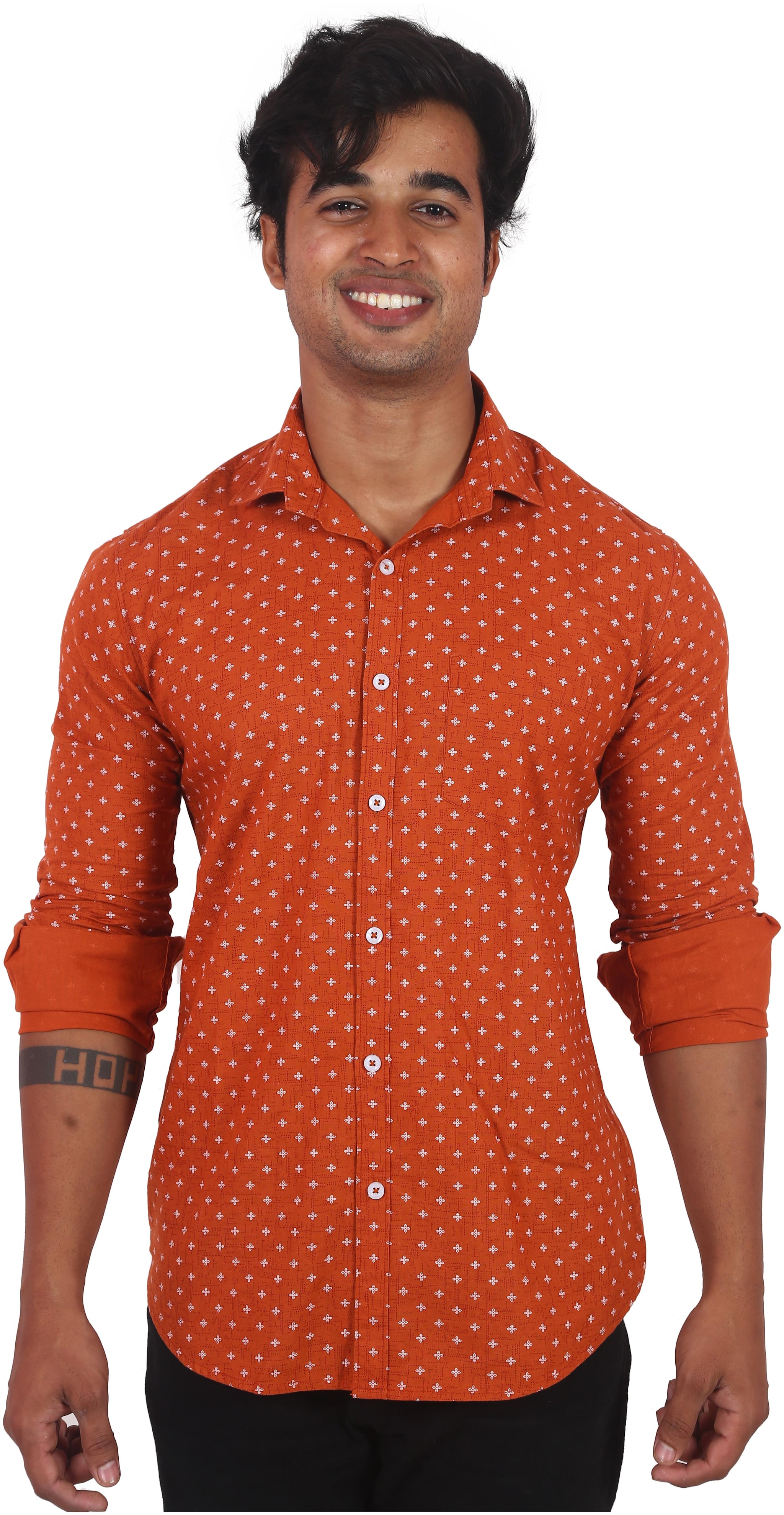 

Classic Denim Men Orange Printed Regular Fit Casual Shirt