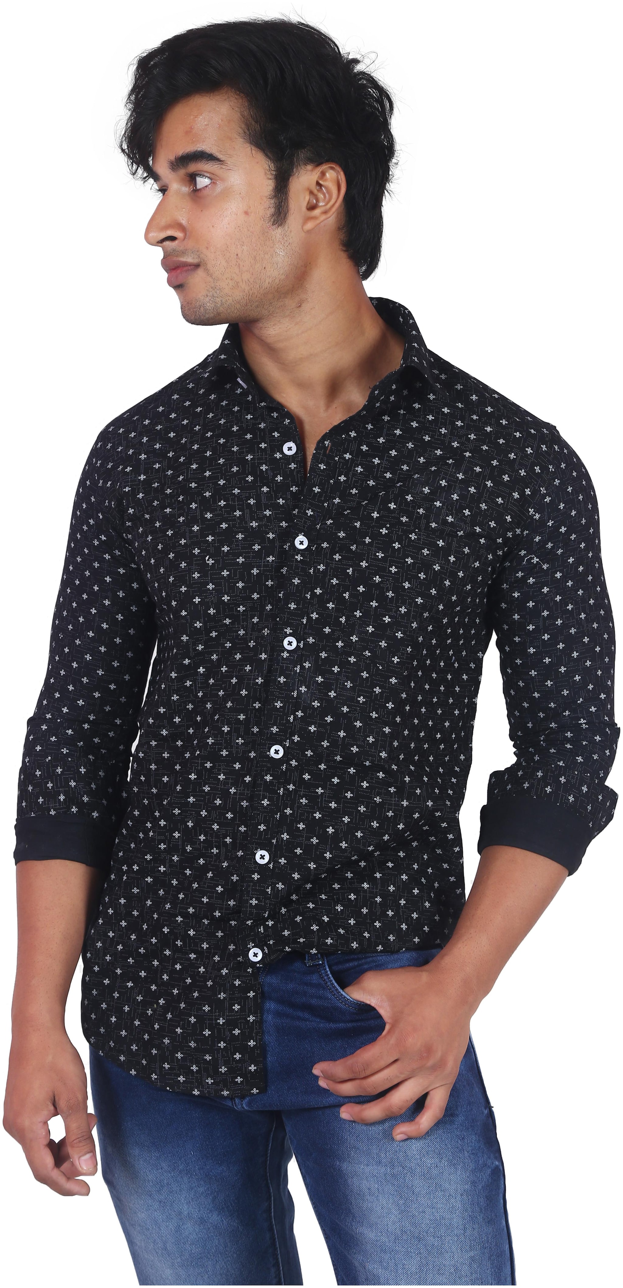 

Classic Denim Men Black Printed Regular Fit Casual Shirt