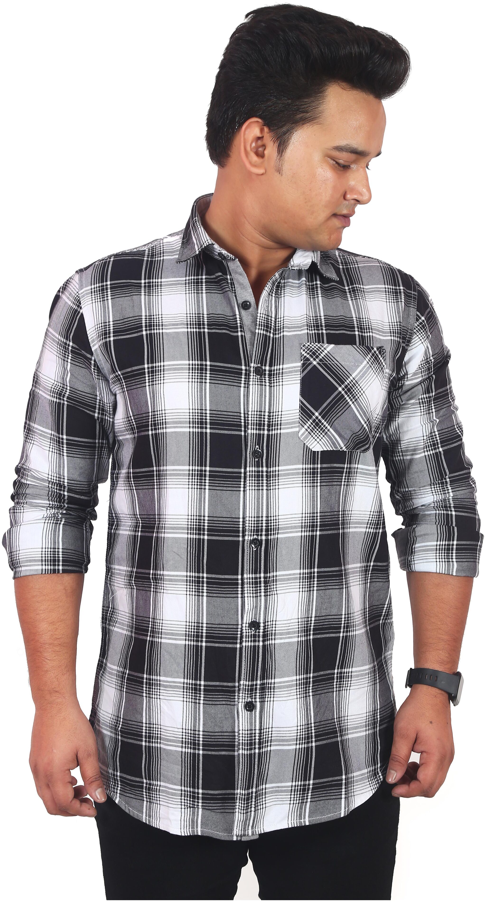 

Classic Denim Men White Black Checked Regular Fit Casual Shirt