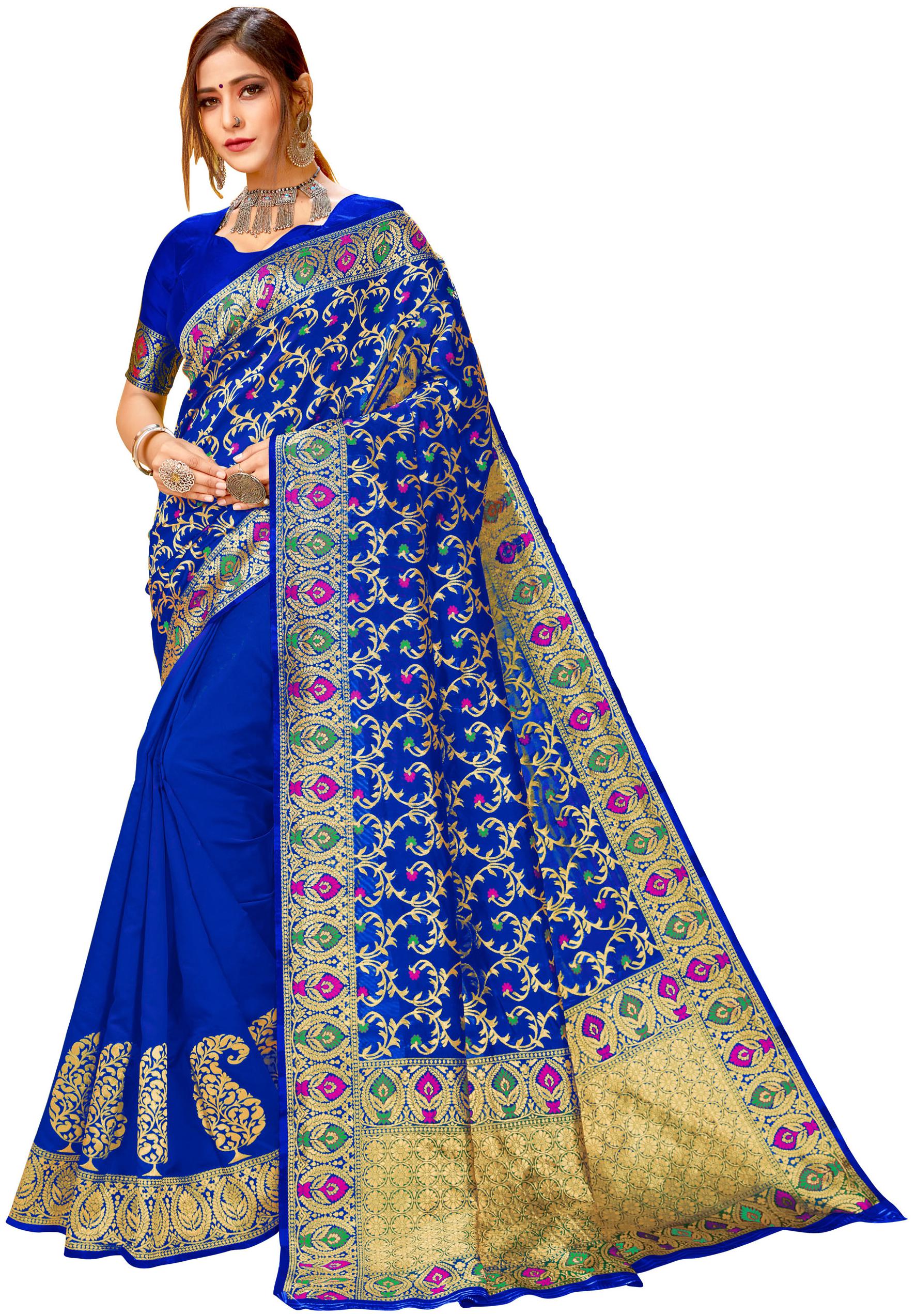 

Classic Selection Cotton Blend Woven Blue Color Saree