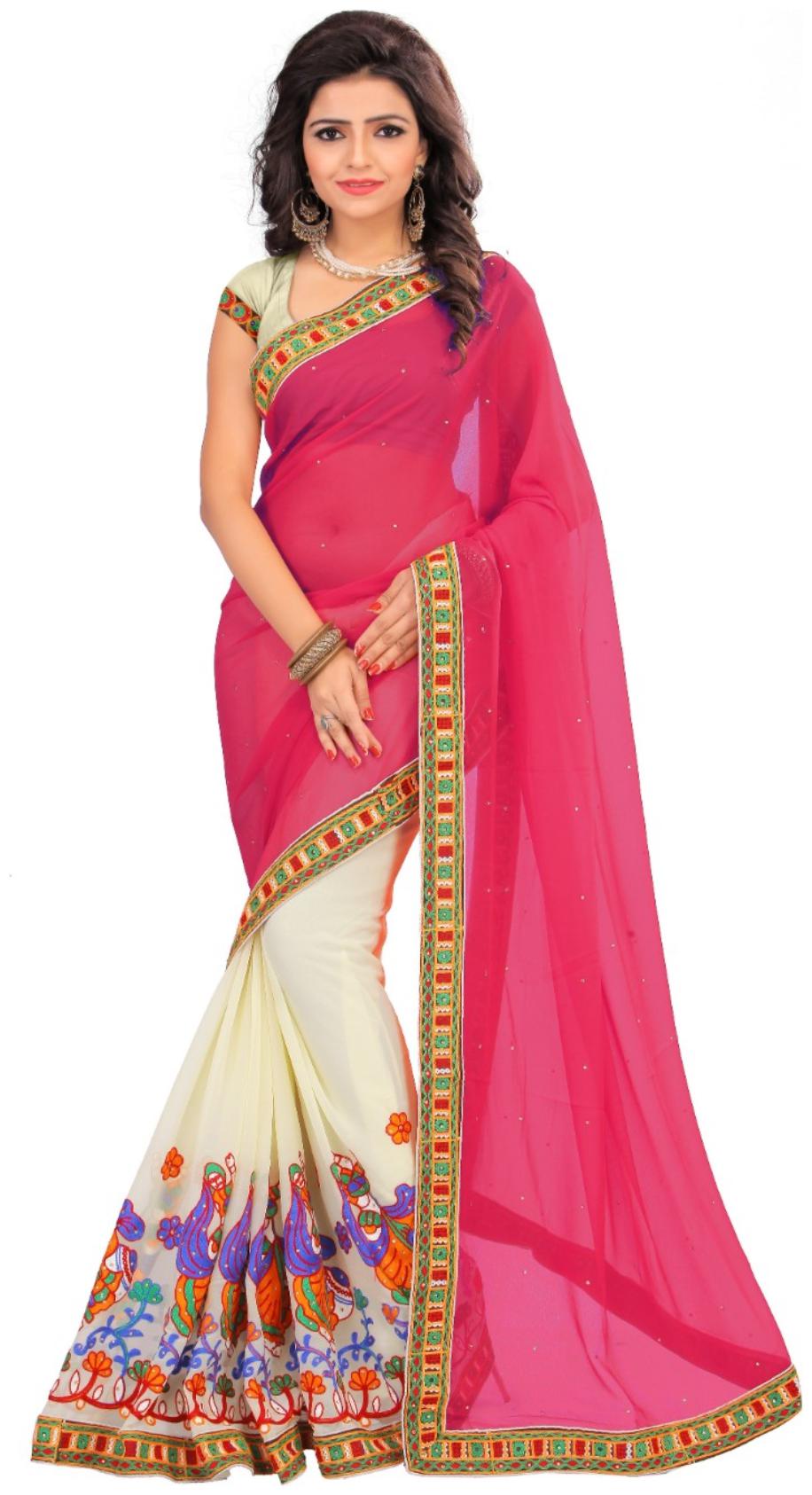 

Classic Selection Georgette Pink Embroidered Designer Saree For Women