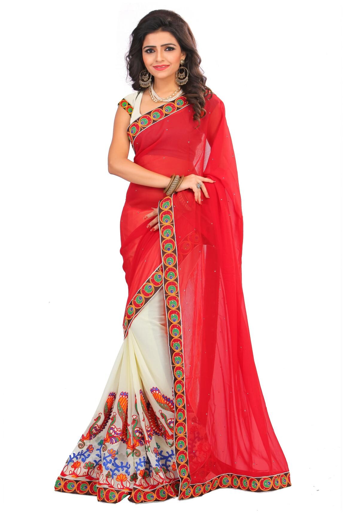 

Classic Selection Georgette Red Embroidered Designer Saree For Women