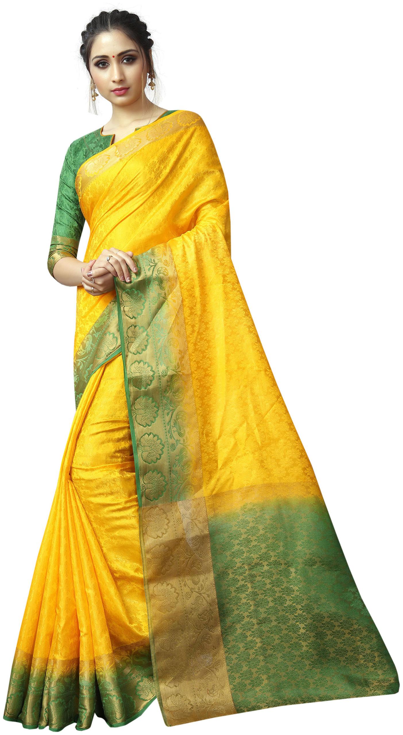 

Classic Selection Nylon Blend Woven Yellow Color Saree