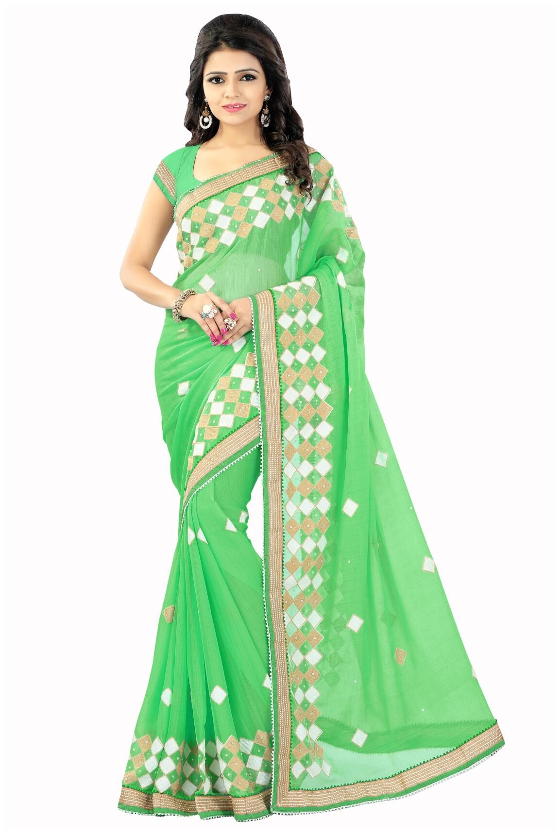

Classic Selection Chiffon Green Embroidered Designer Saree For Women
