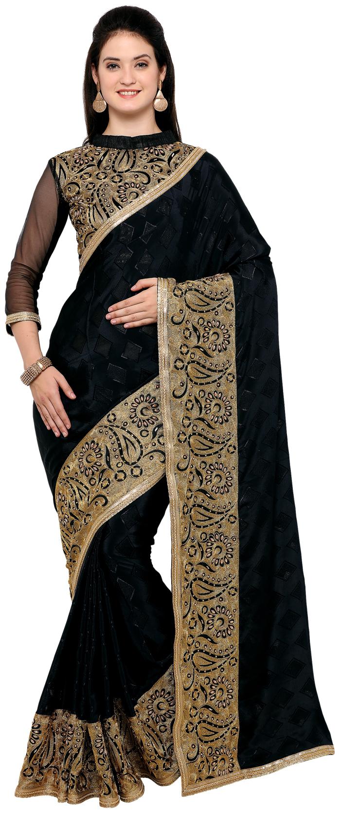 

Classic Selection Silk Black Embellished Designer Saree For Women