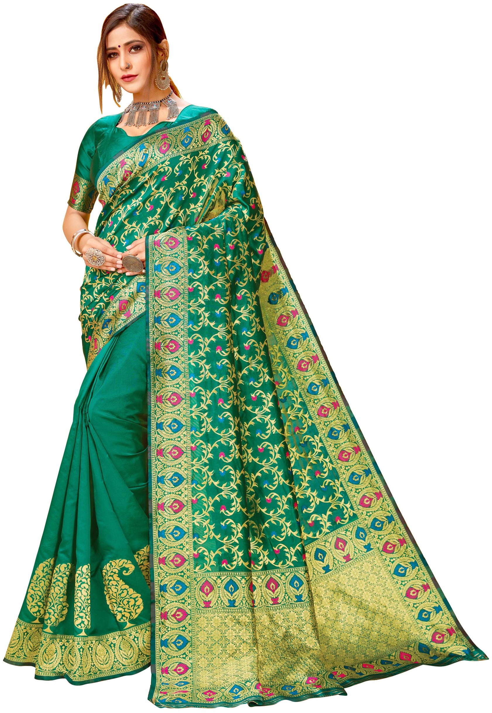 

Classic Selection Cotton Blend Woven Green Color Saree
