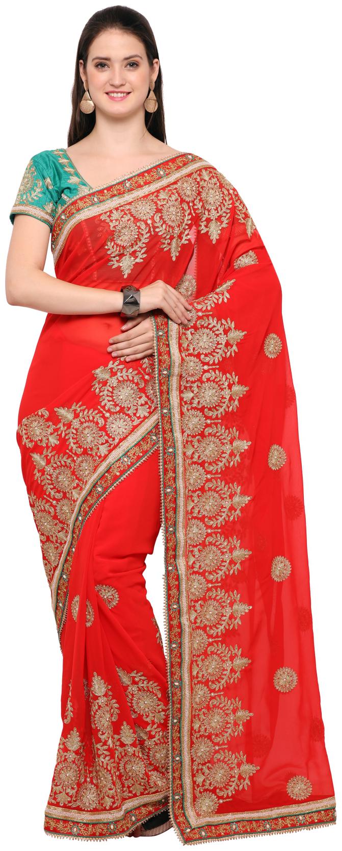 

Classic Selection Georgette Red Embroidered Designer Saree For Women