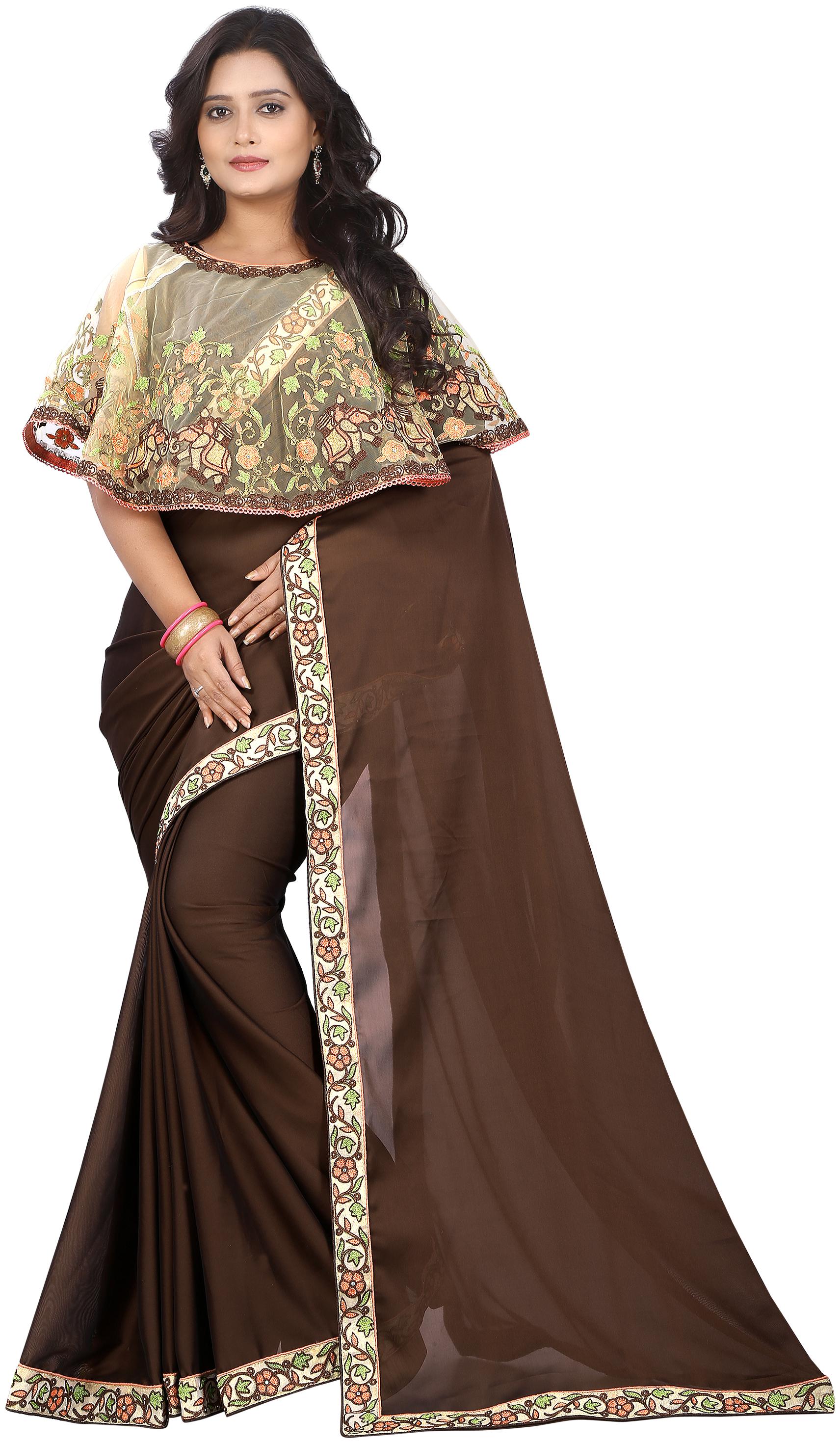 

Classic Selection Silk Brown Solid Designer Saree For Women