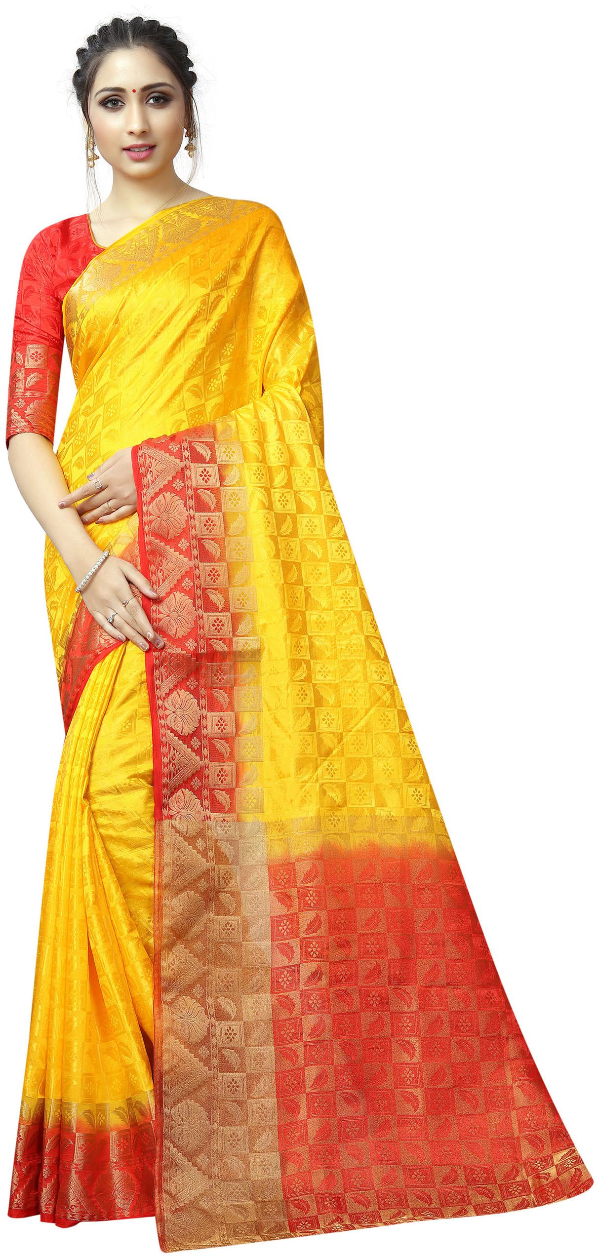 

Classic Selection Nylon Blend Woven Yellow Color Saree