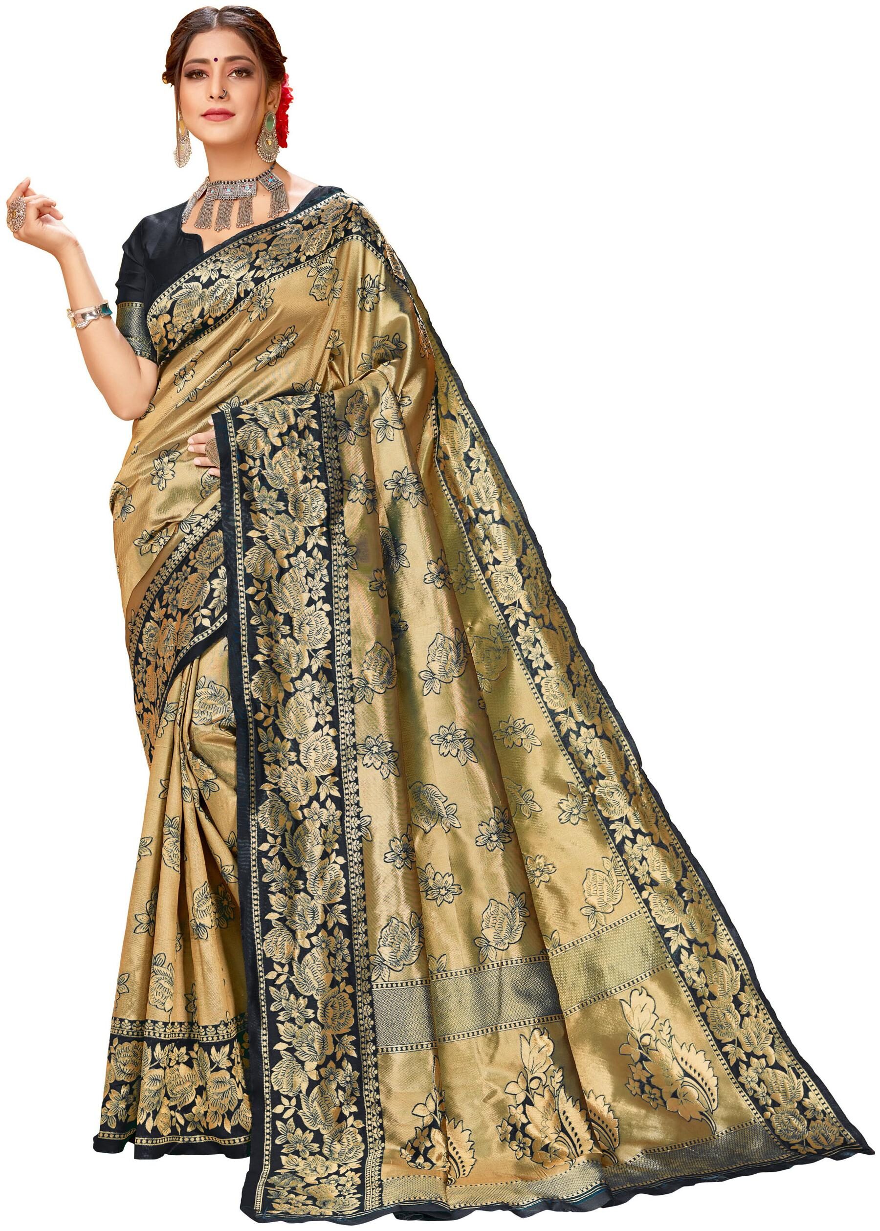 

Classic Selection Silk Woven Black Golden Color Saree