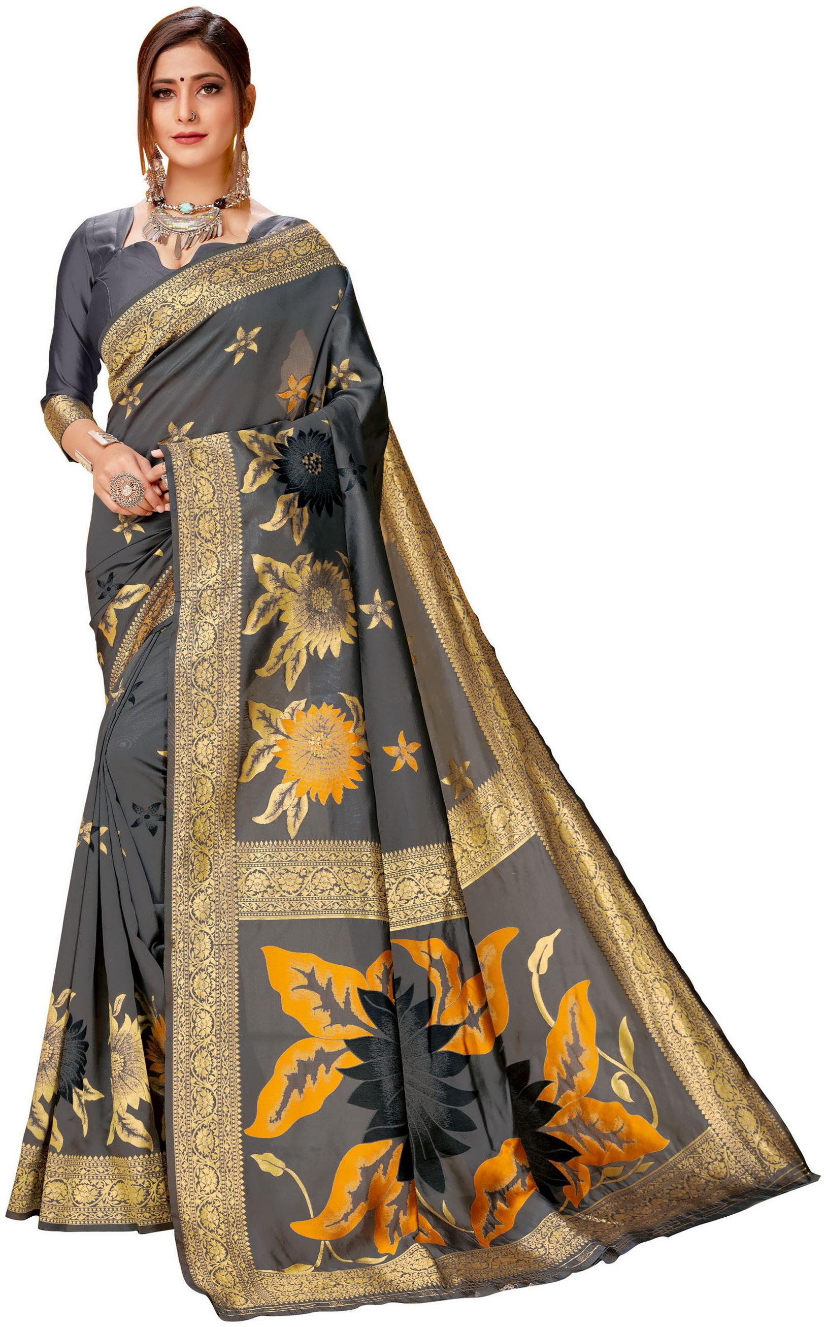 

Classic Selection Silk Floral Grey Color Saree