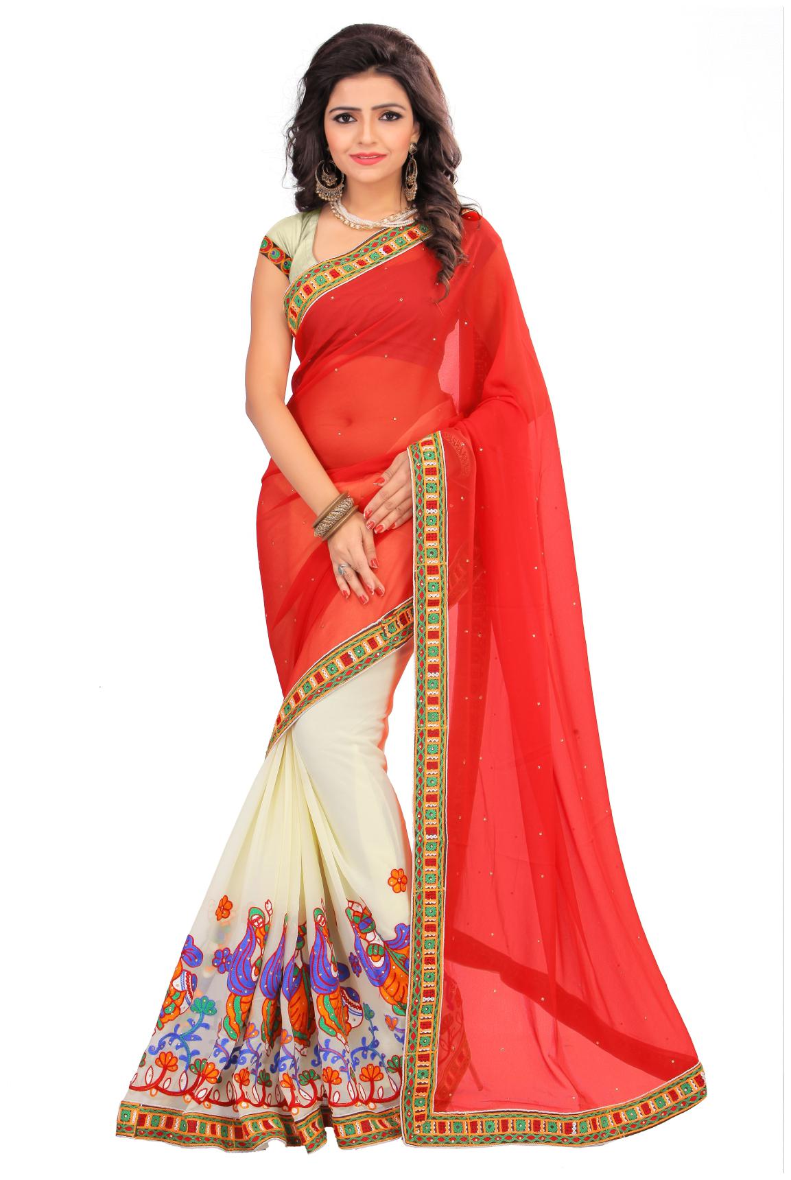 

Classic Selection Georgette Red Embroidered Designer Saree For Women