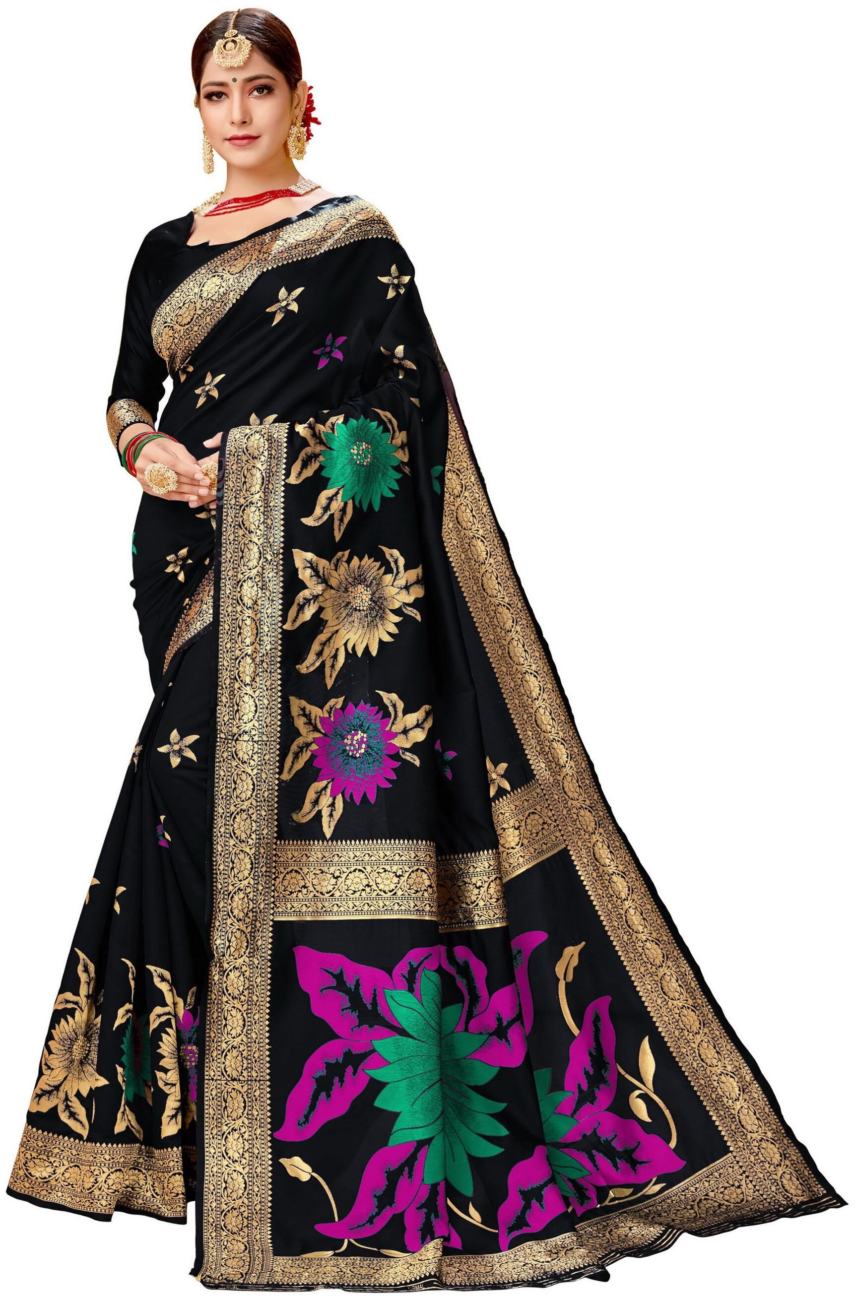

Classic Selection Silk Floral Black Color Saree