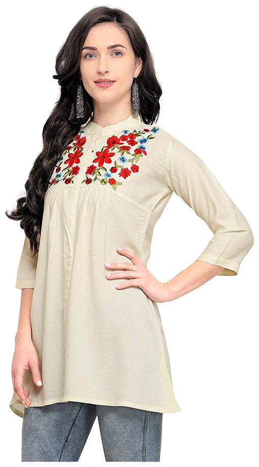 

CLEMIRA Women Embroidered Fusion tunic Fusion top - White
