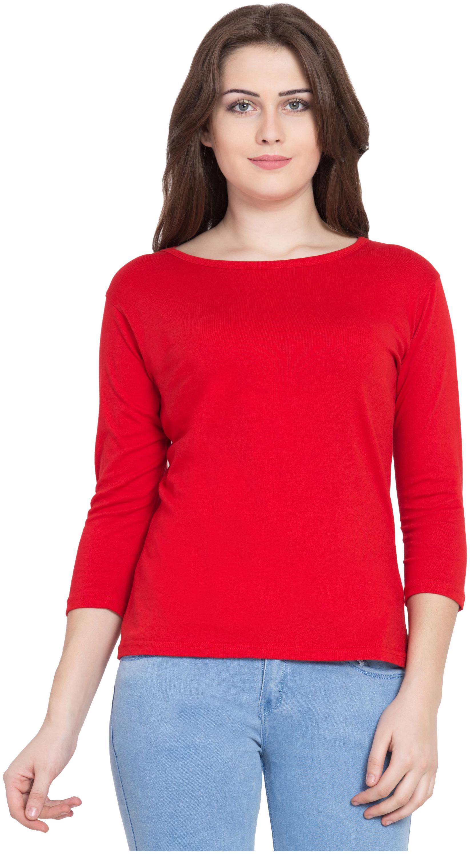 

Cliths Women Red Slim fit Round neck Cotton T shirt