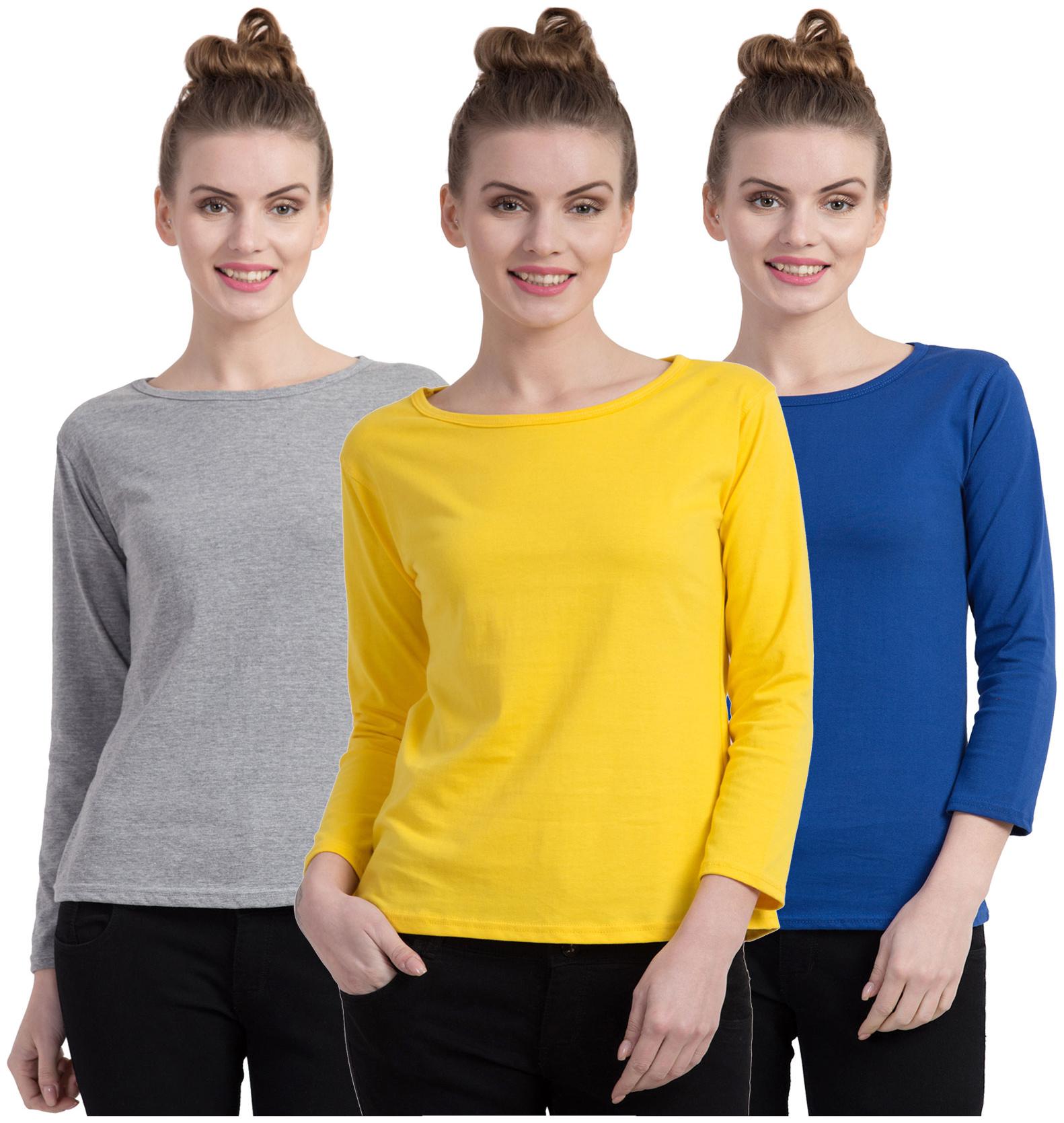 

Cliths Women Multi Slim fit Round neck Cotton T shirt