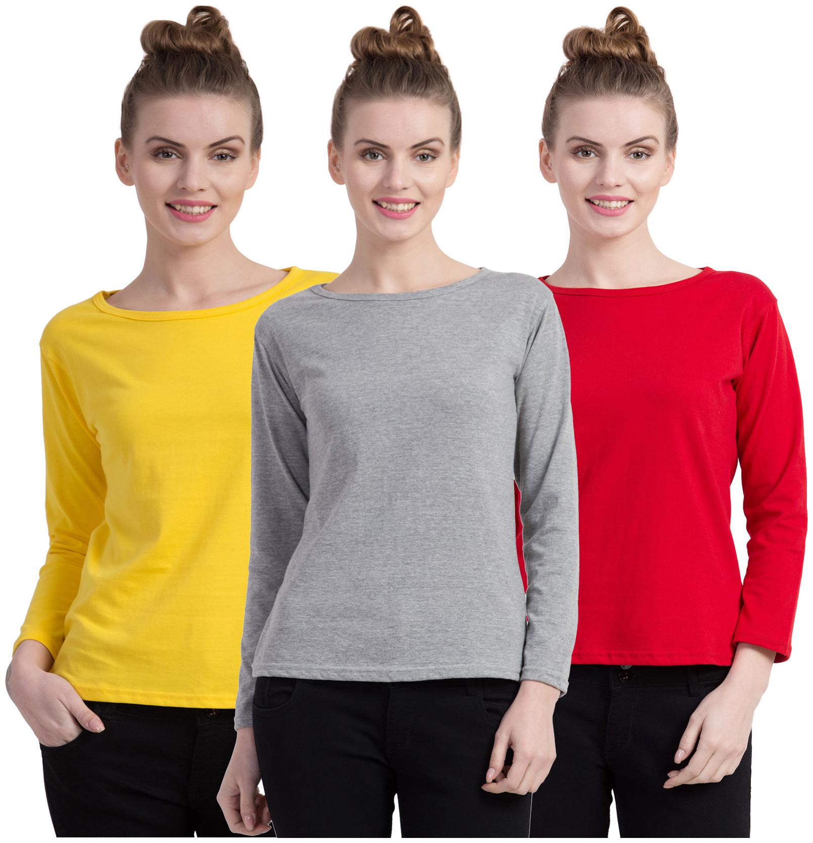 

Cliths Women Multi Slim fit Round neck Cotton T shirt