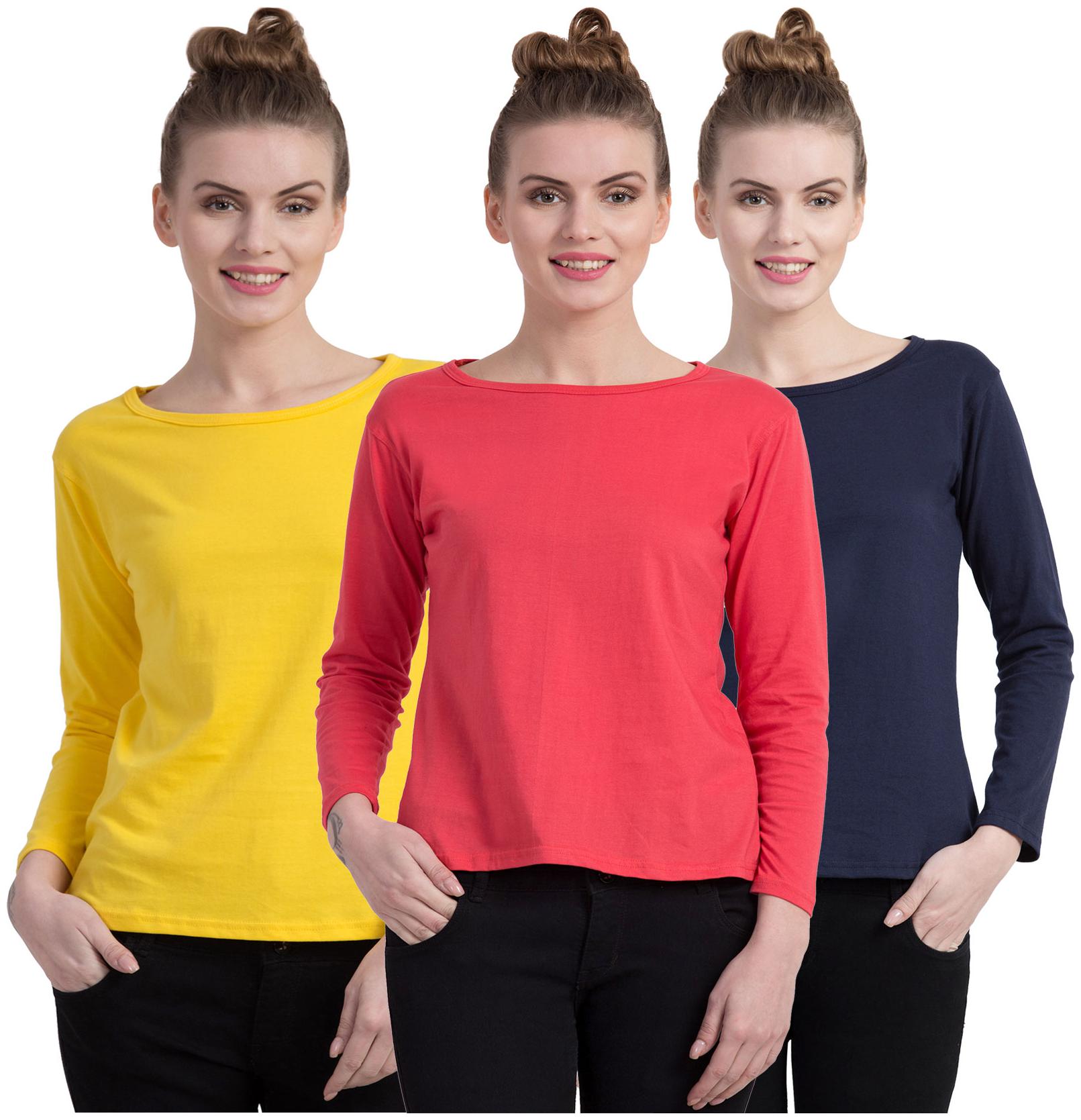 

Cliths Women Multi Slim fit Round neck Cotton T shirt