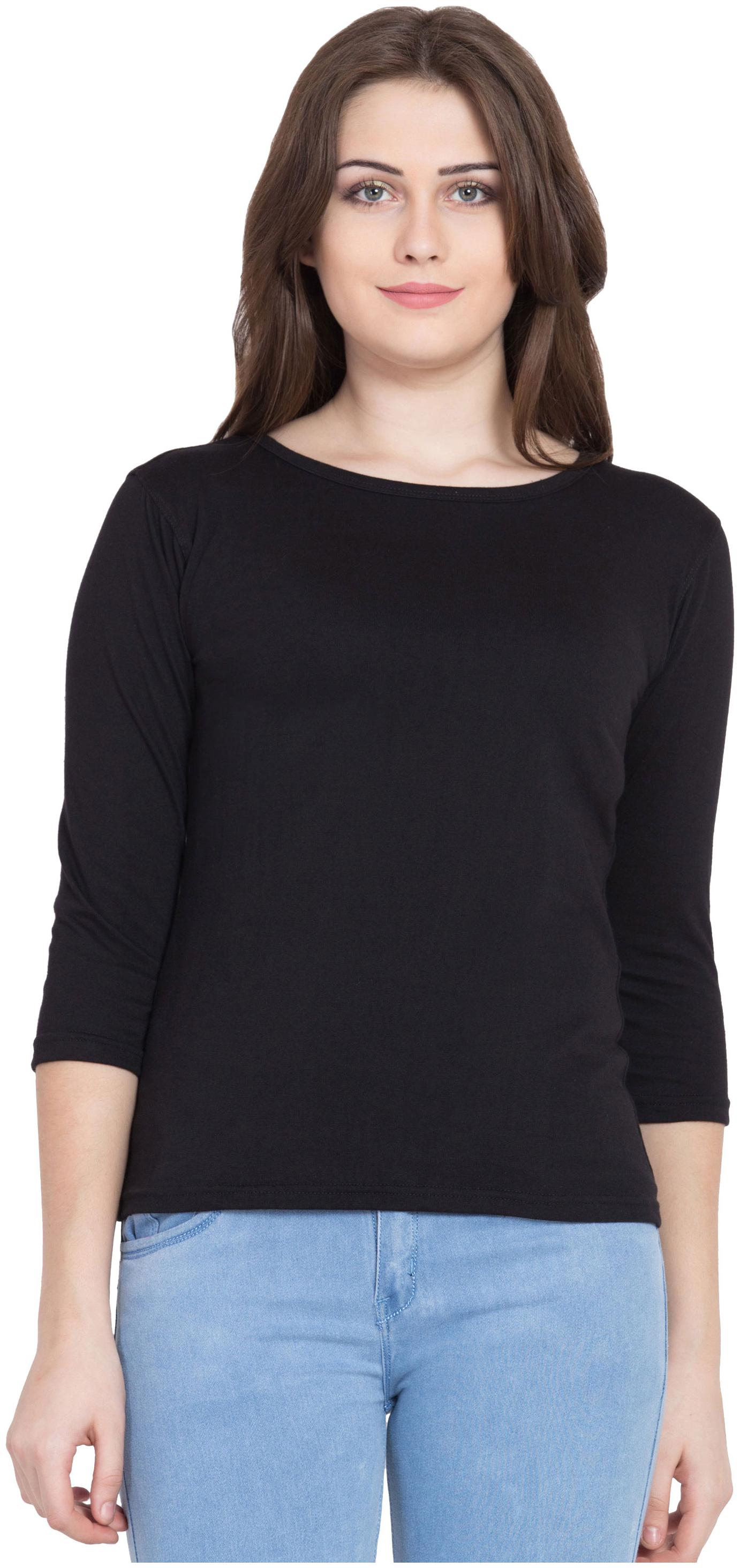 

Cliths Women Black Slim fit Round neck Cotton T shirt