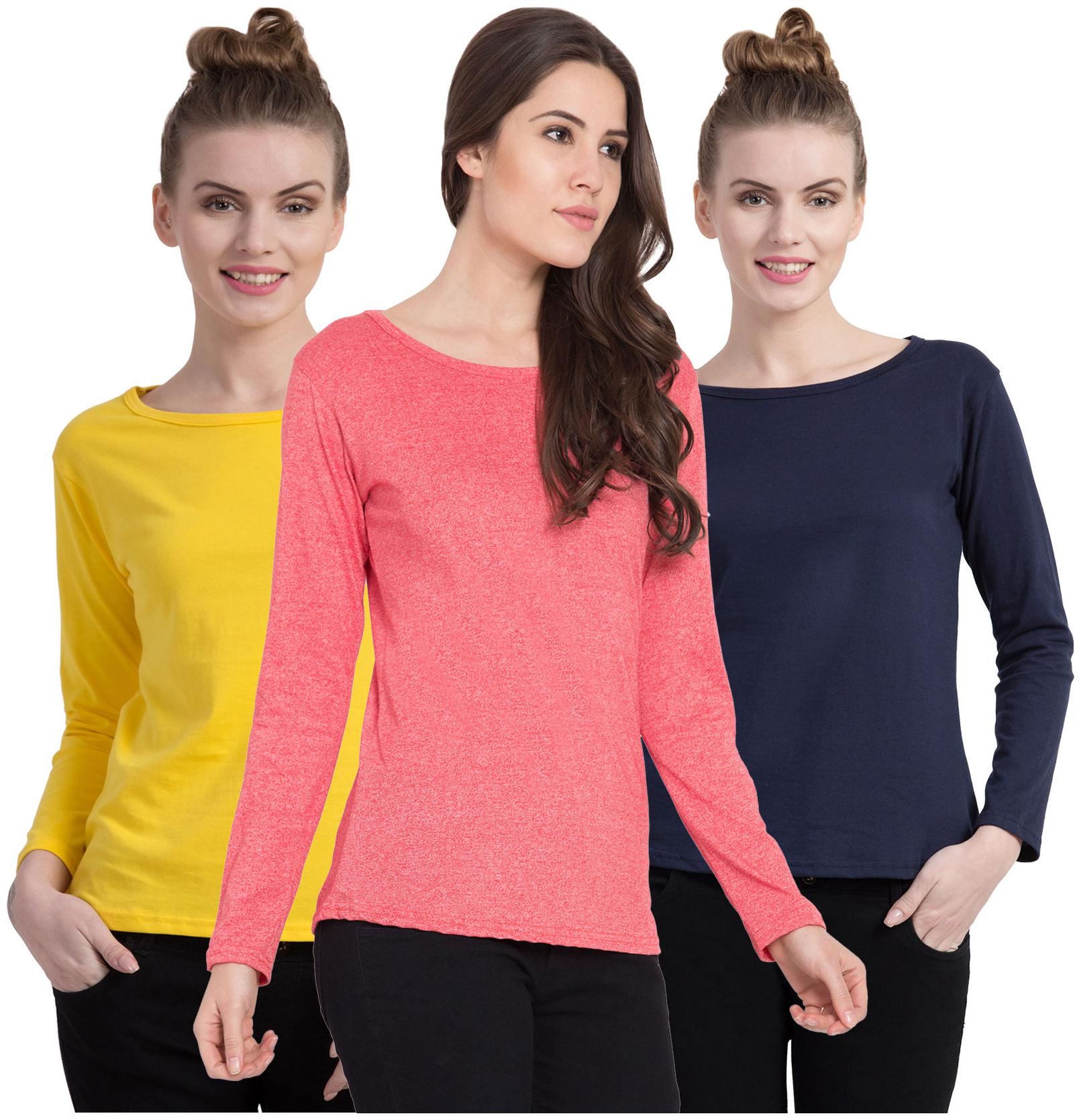 

Cliths Women Multi Slim fit Round neck Cotton T shirt