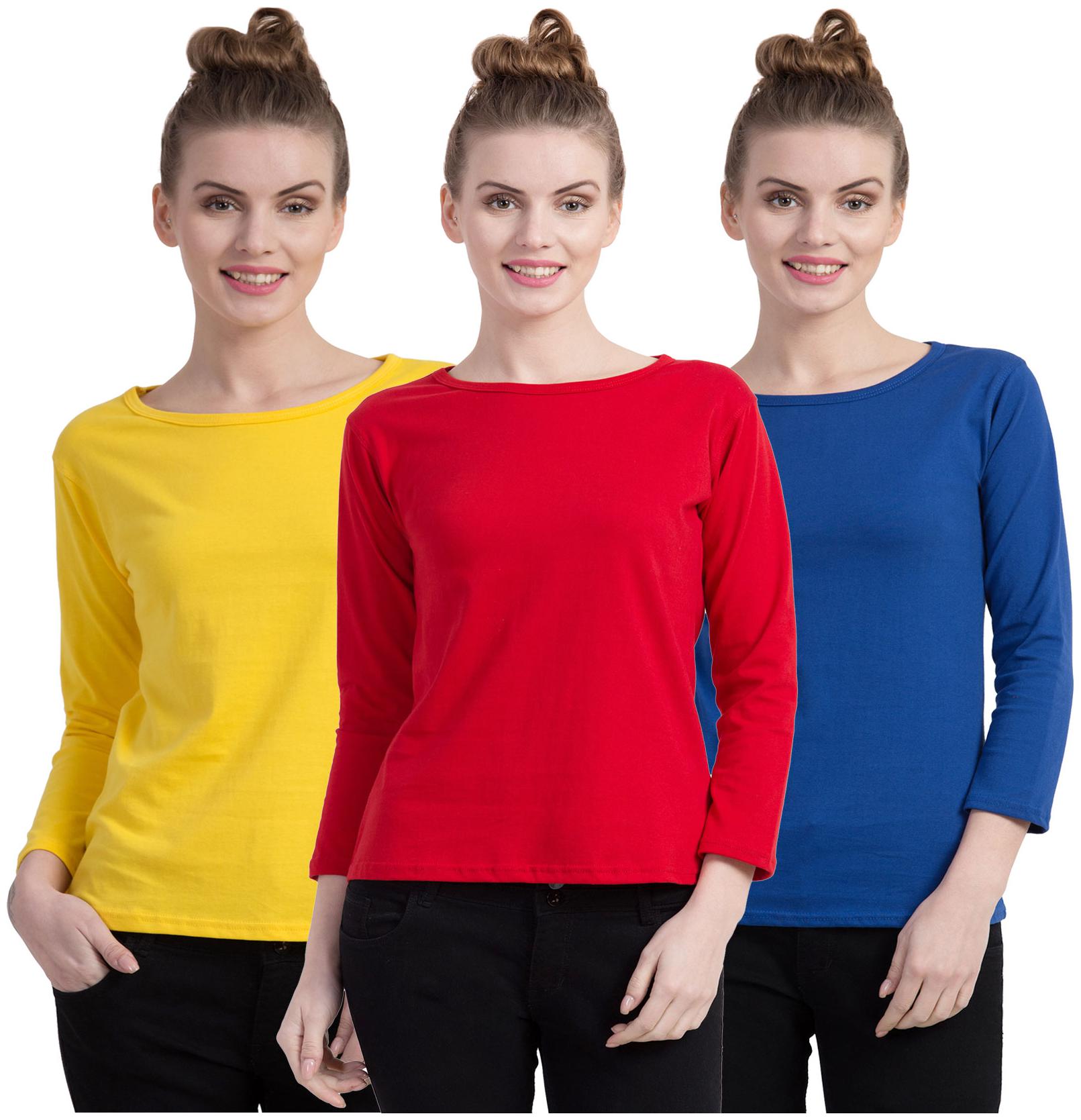 

Cliths Women Multi Slim fit Round neck Cotton T shirt
