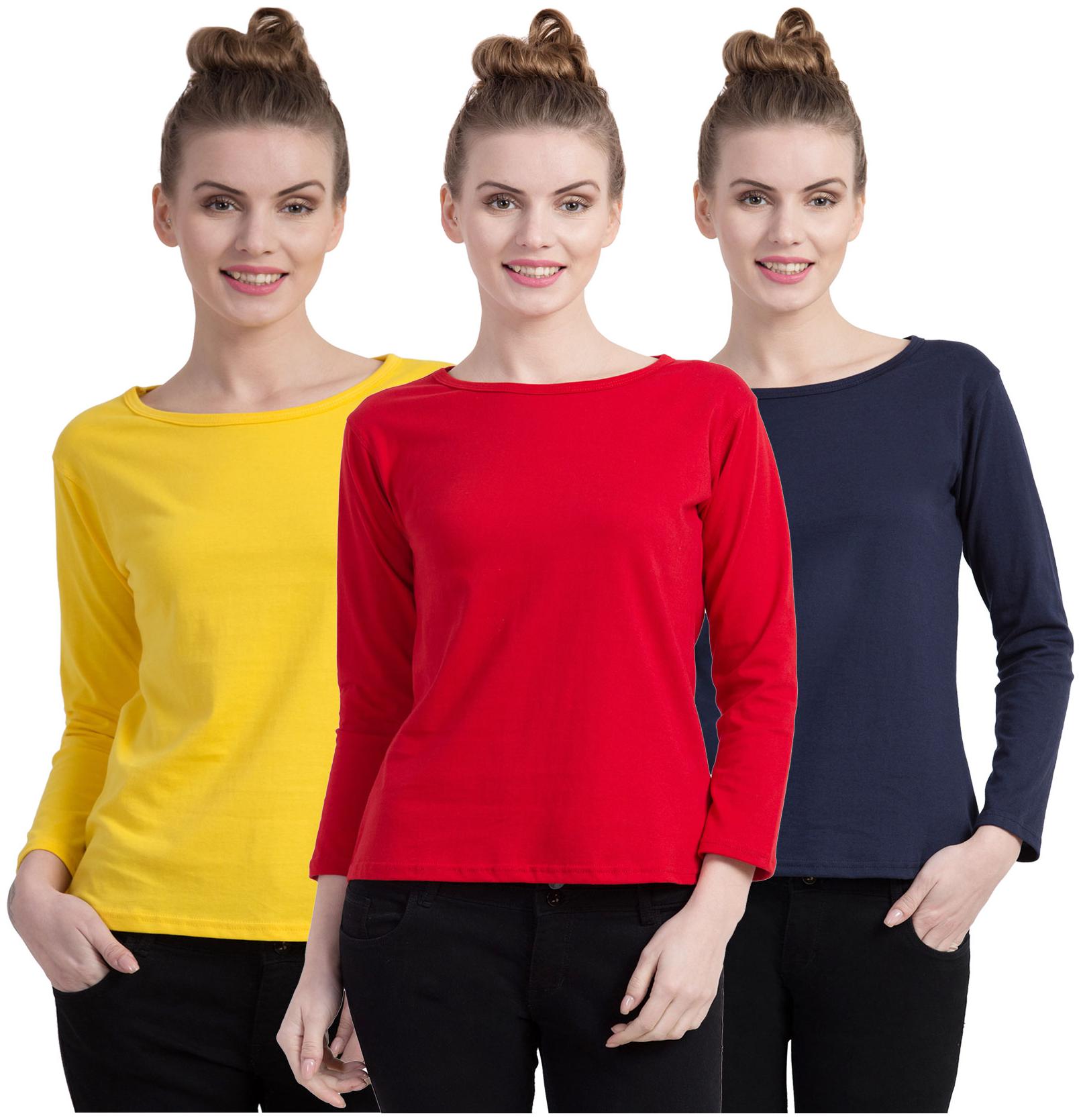 

Cliths Women Multi Slim fit Round neck Cotton T shirt