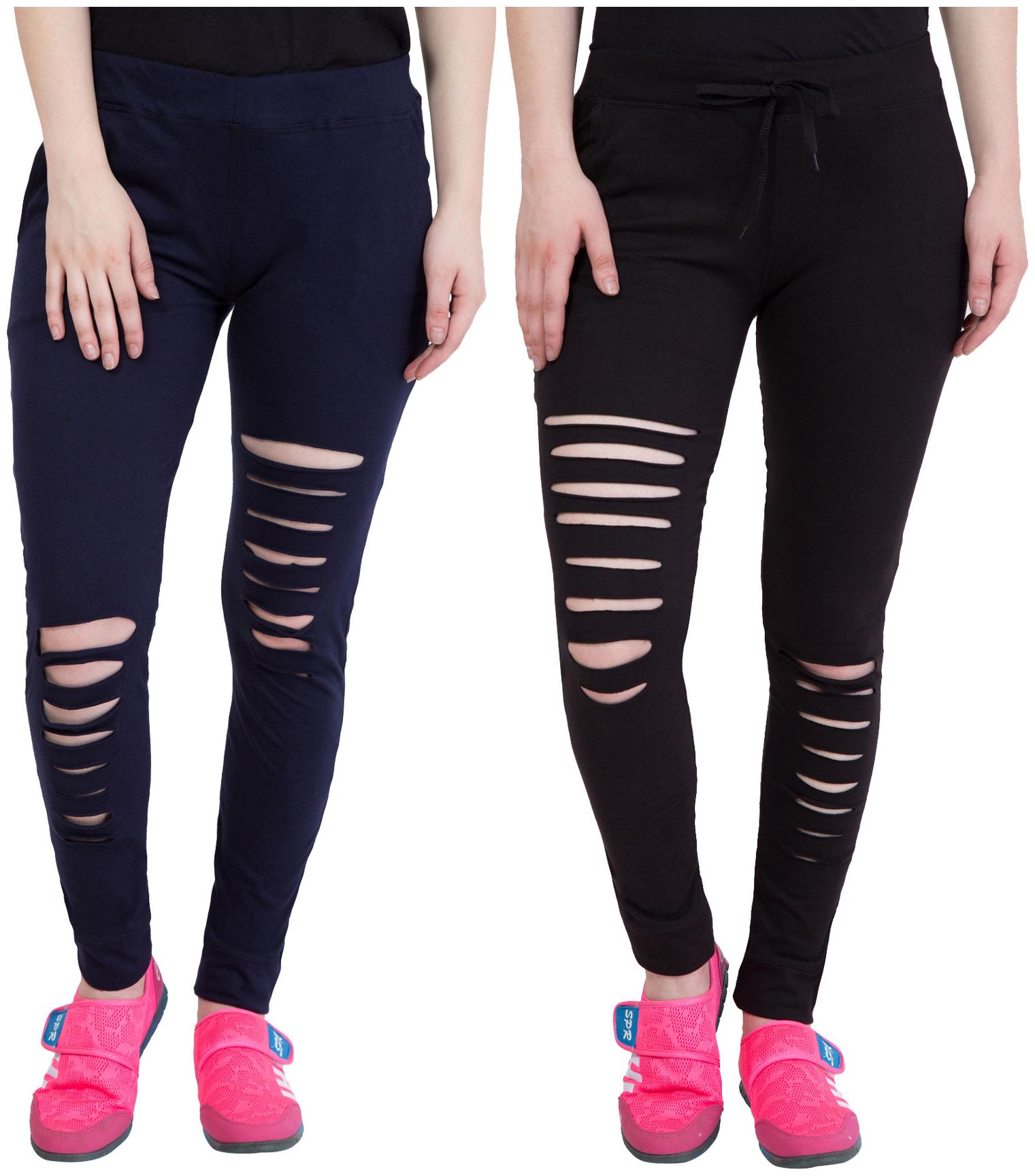 

Cliths Designer Slim Fit Cotton Joggers for Women (Blue Black)