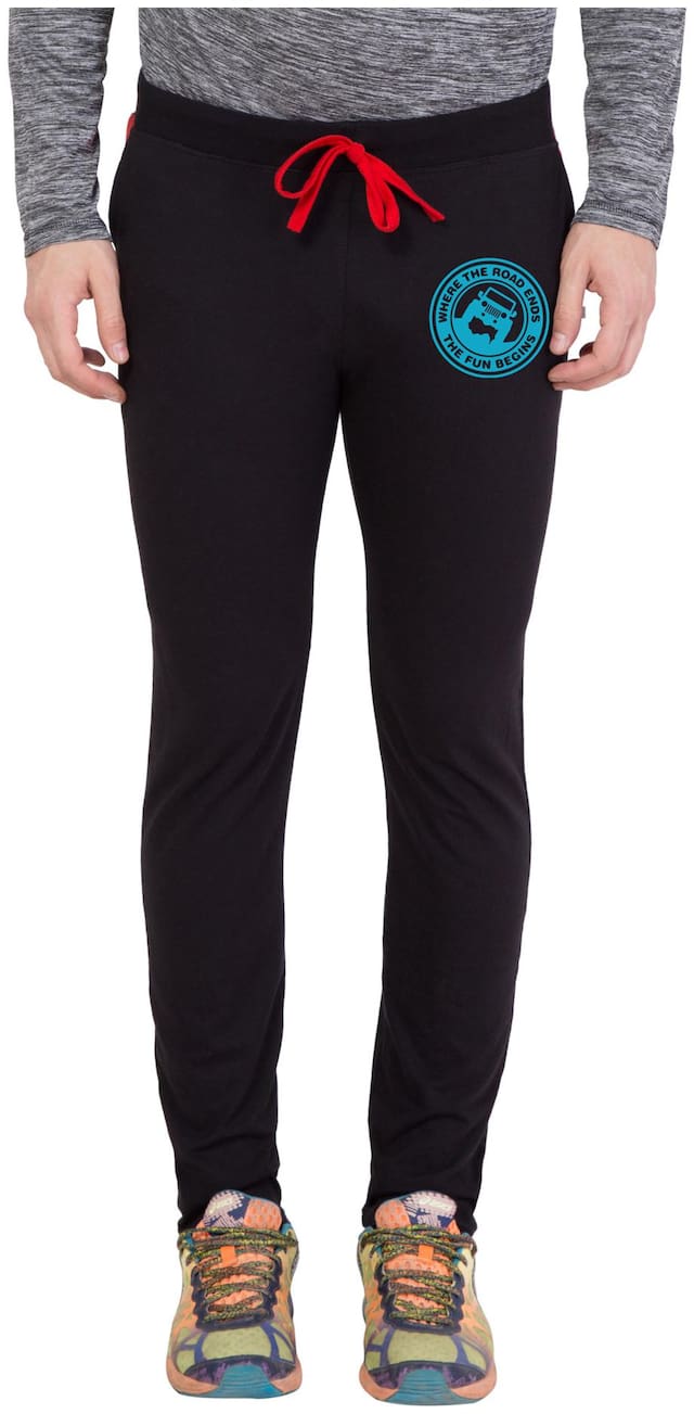 Cliths Men's Jet Black Slim Fit Zeep Printed Trackpant