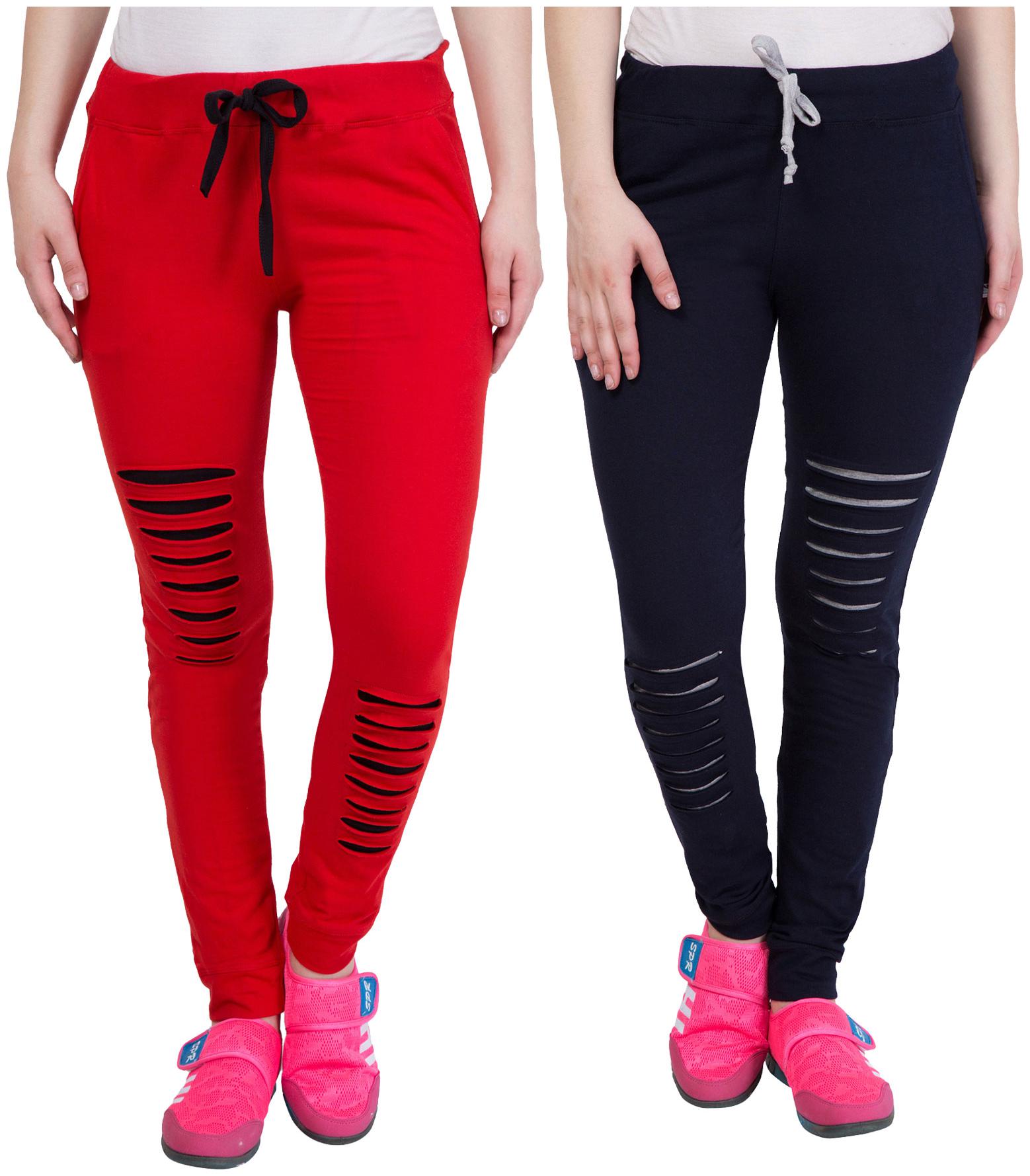 

Cliths Self Design Cotton Joggers For Women (Red Blue)