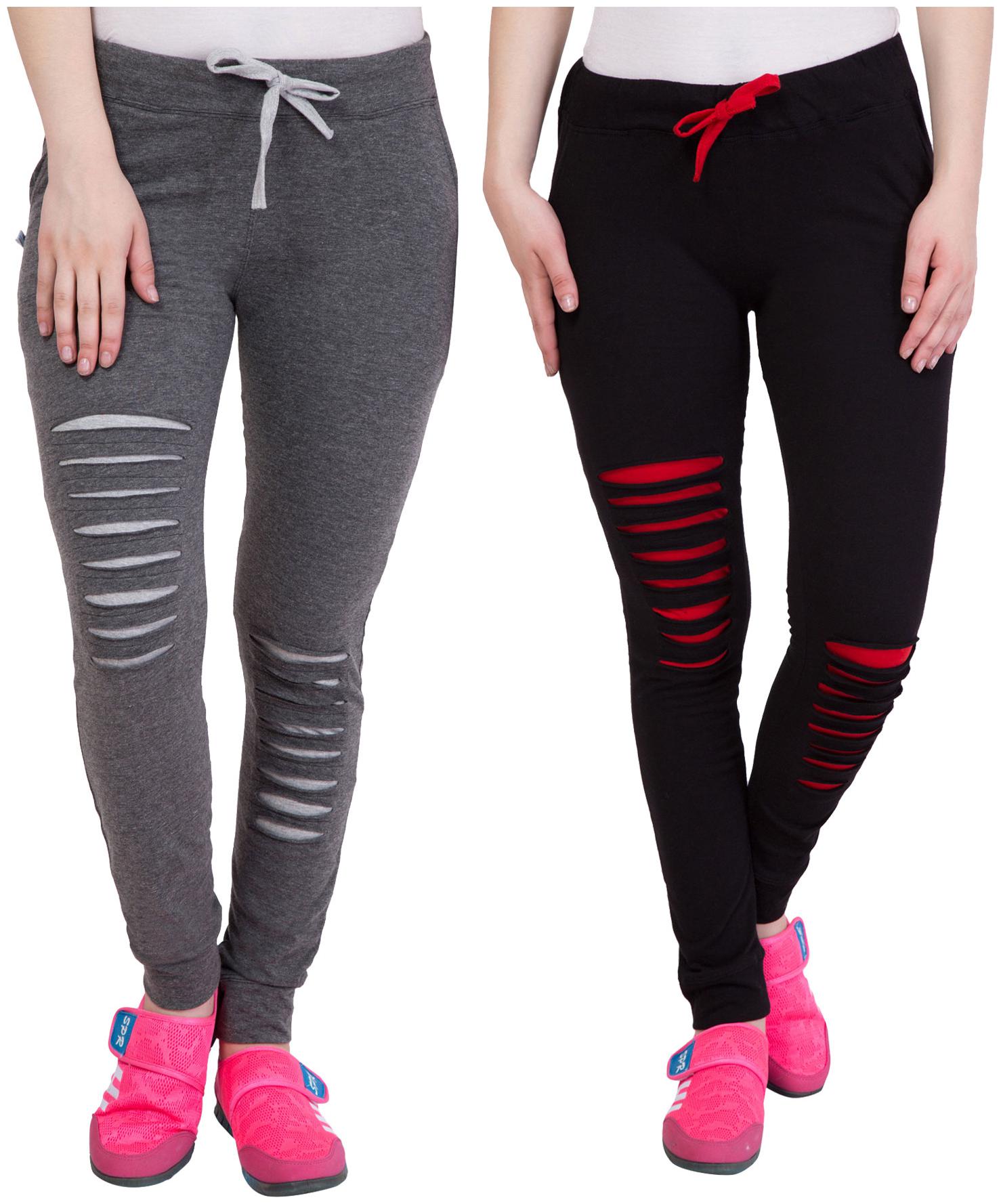 

Cliths Self Design Cotton Joggers For Women (Grey Black)