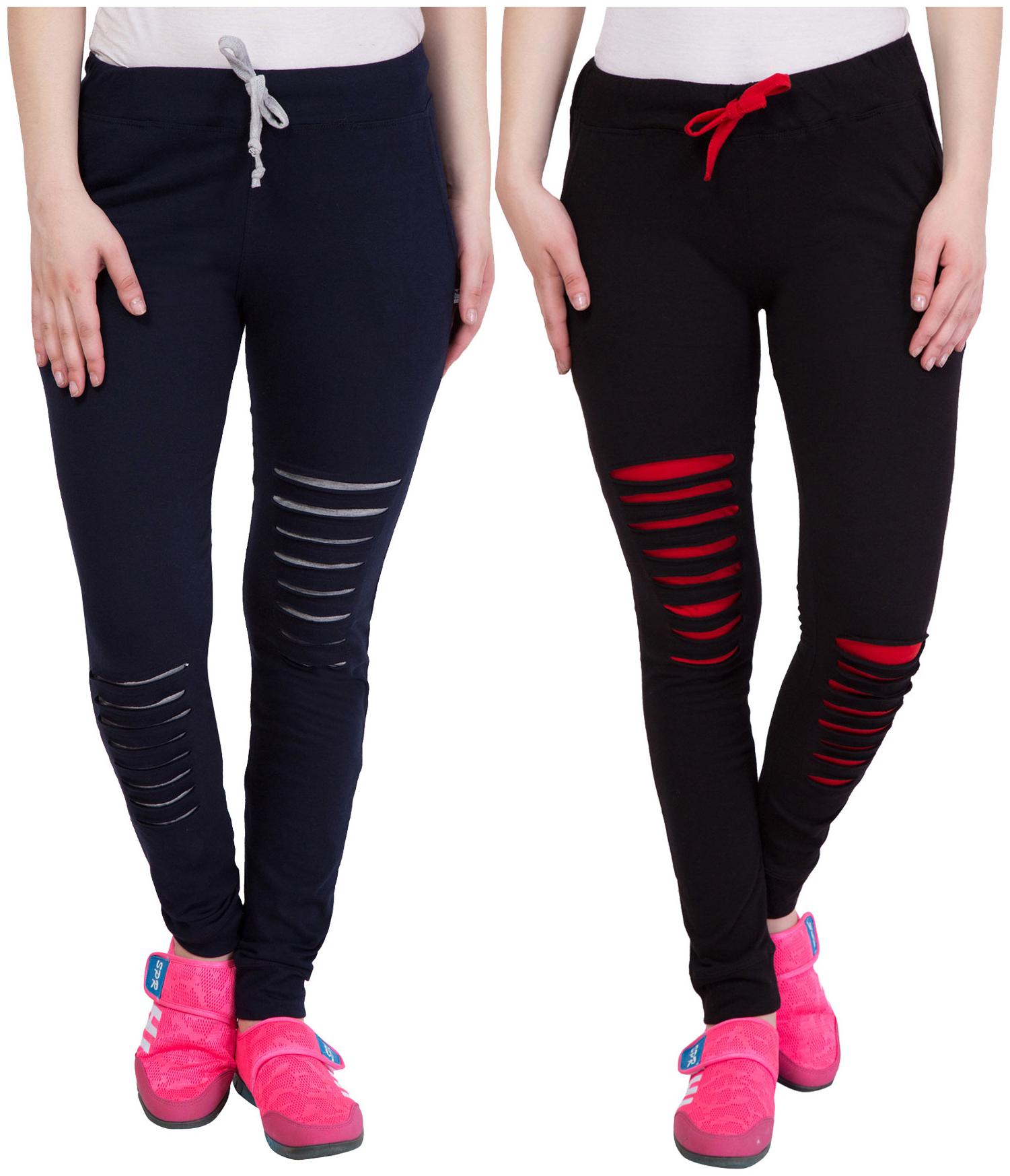

Cliths Self Design Cotton Joggers For Women (Blue Black)