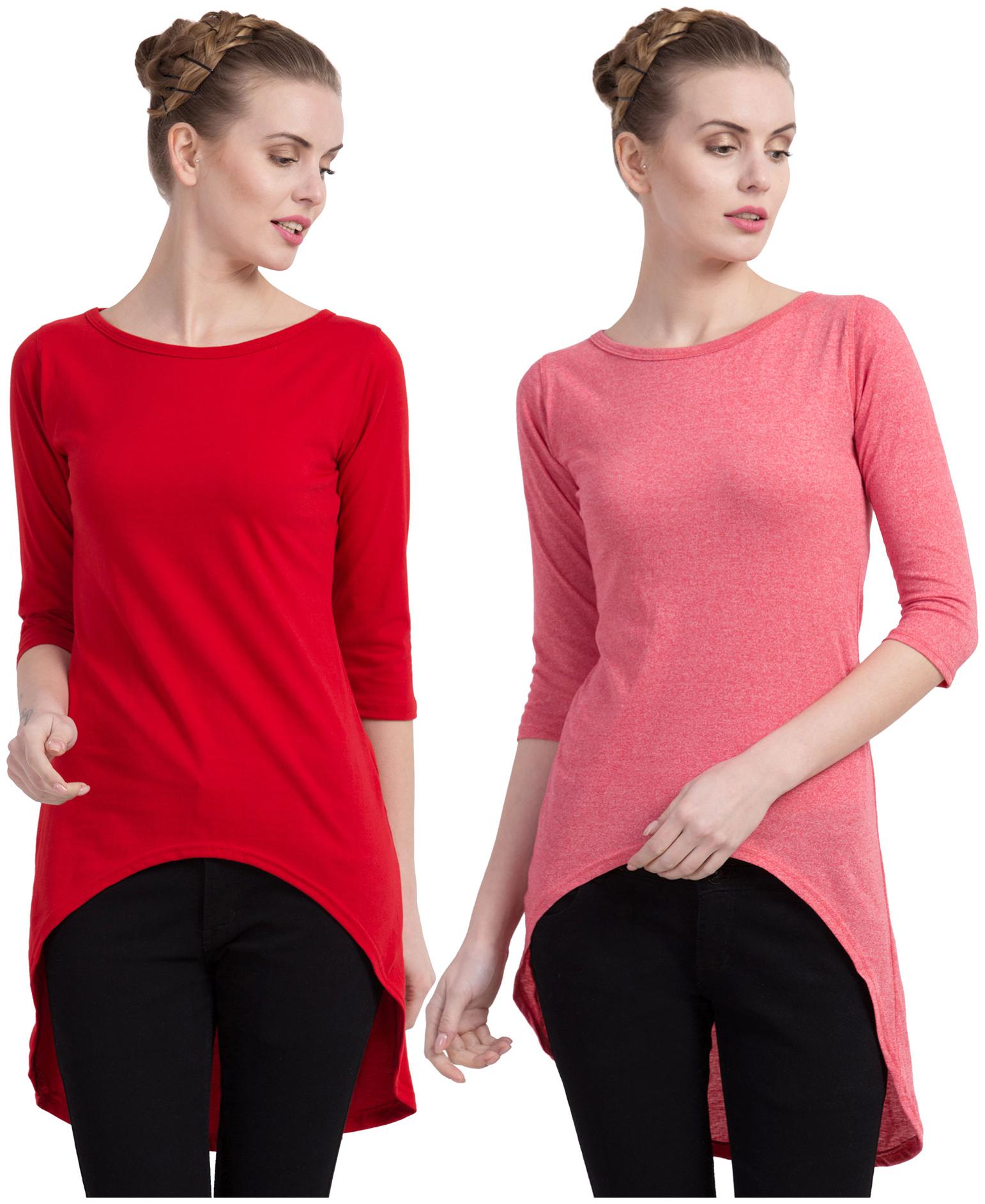 

Cliths Women Red Orange Slim fit Round neck Cotton T shirt