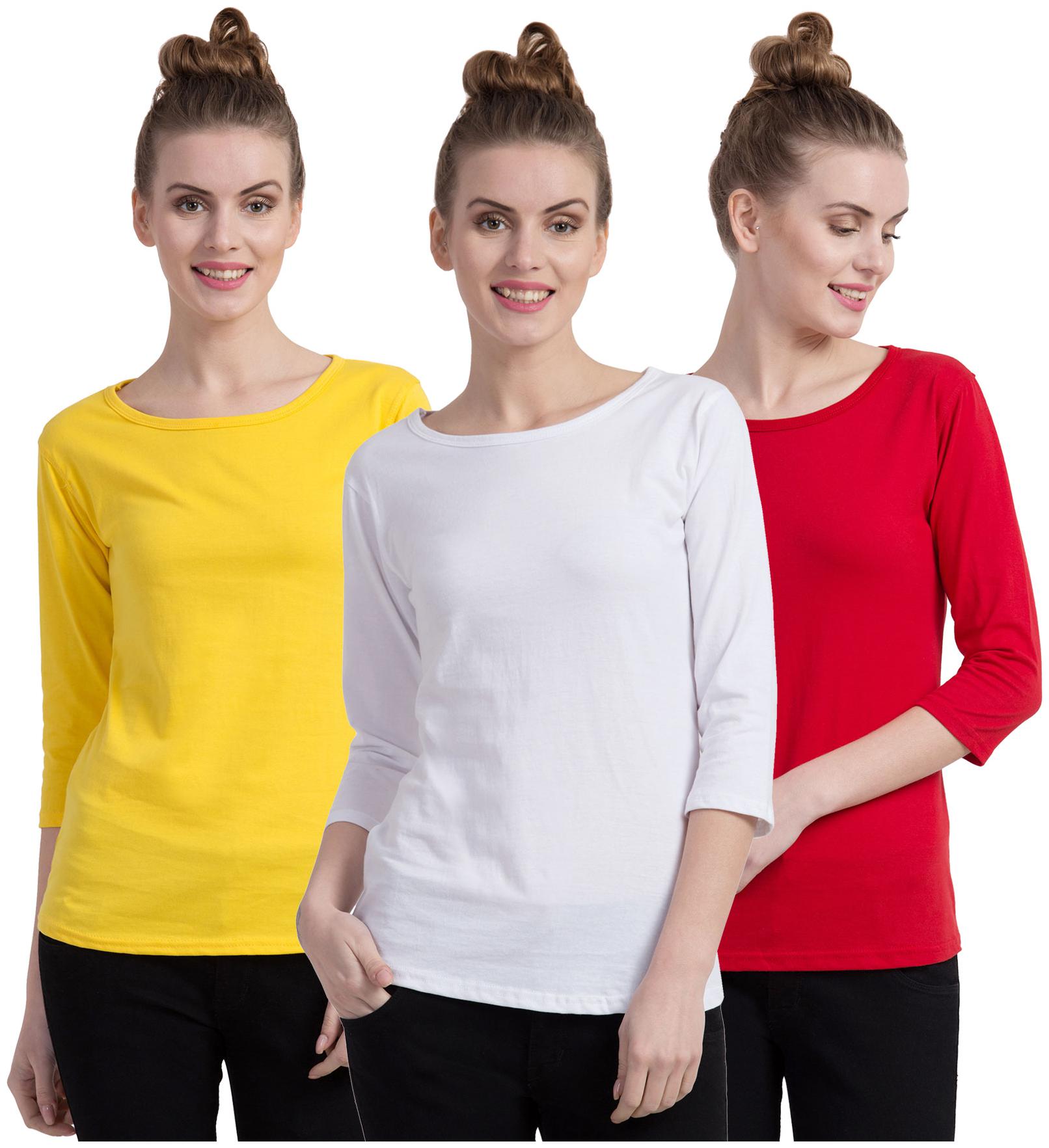 

Cliths Women Multi Slim fit Round neck Cotton T shirt