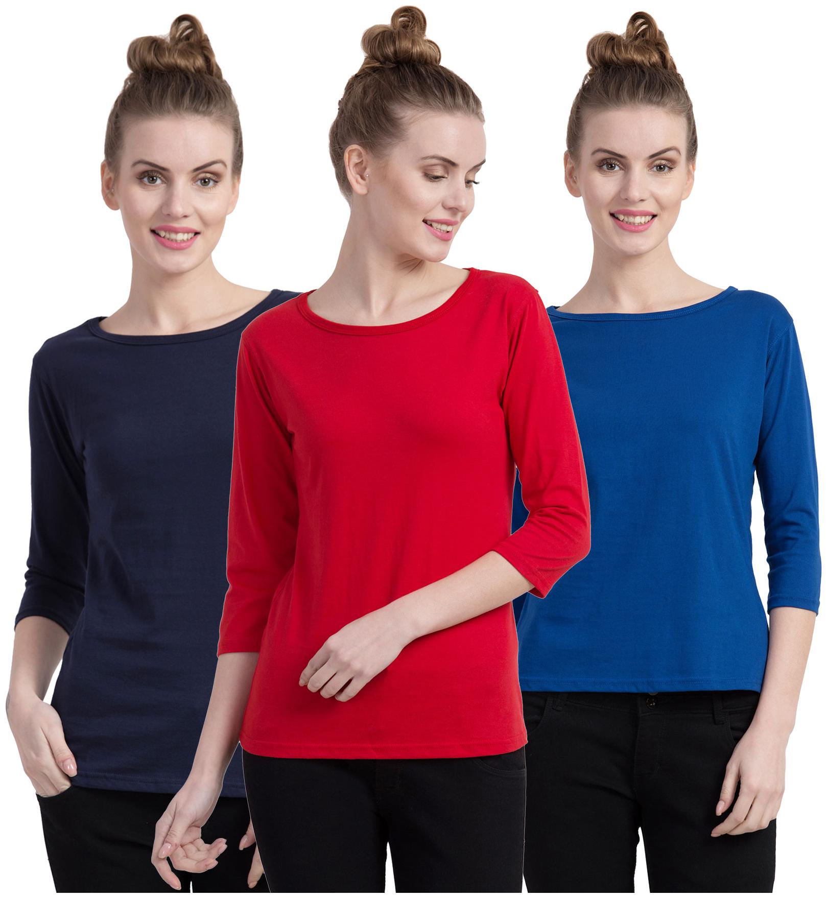 

Cliths Women Multi Slim fit Round neck Cotton T shirt