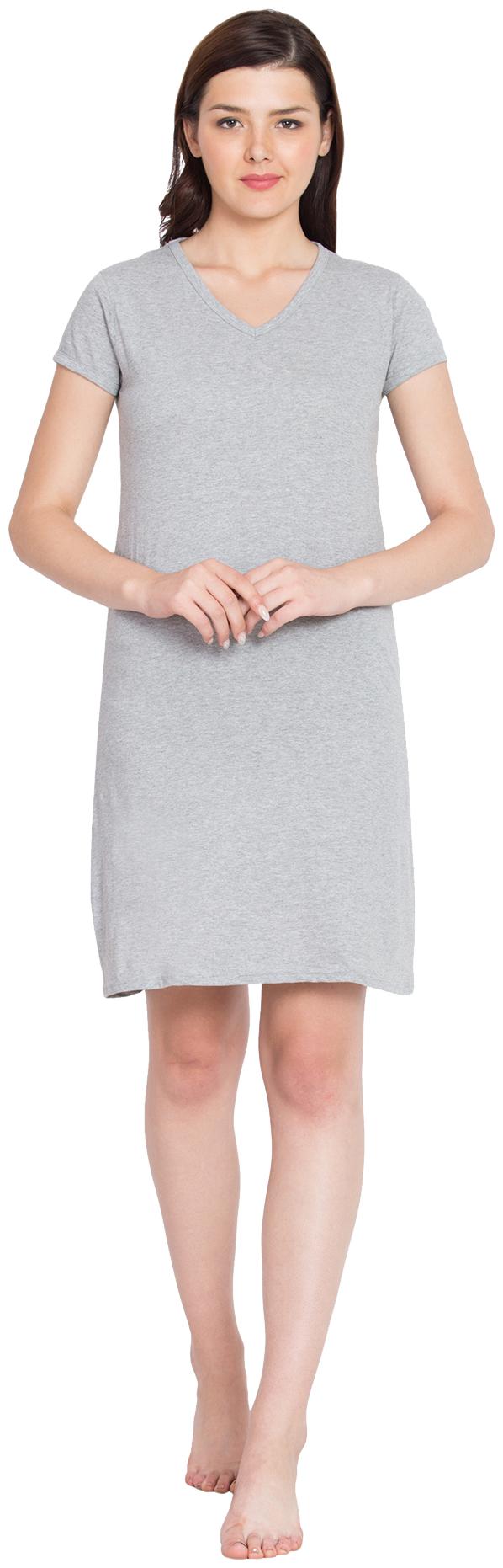 

Cliths Women Grey Regular fit V neck Cotton T shirt